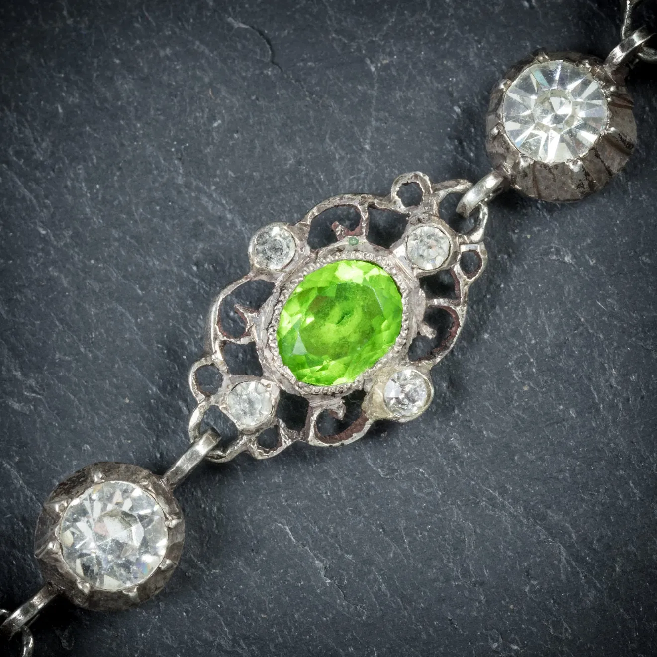 Antique Victorian Green And White Paste Bracelet Silver Circa 1900