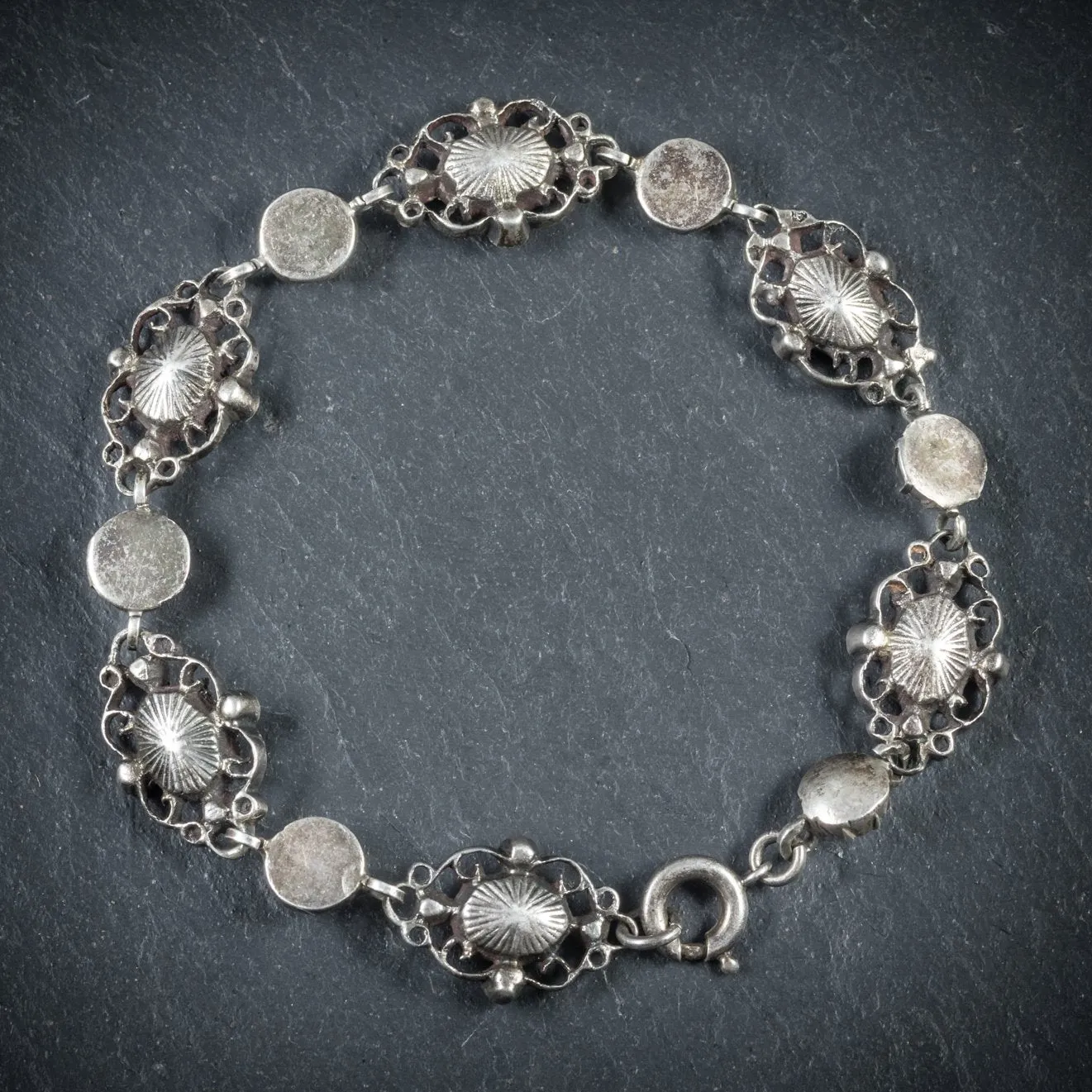 Antique Victorian Green And White Paste Bracelet Silver Circa 1900