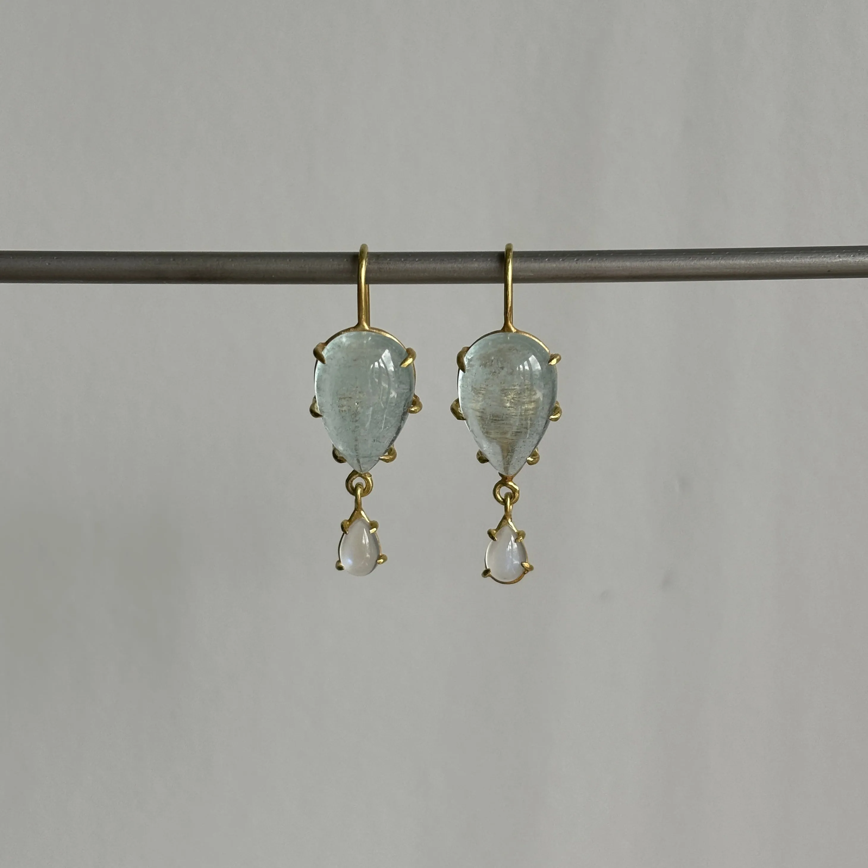Aquamarine & Moonstone Cabochon Drop Earrings