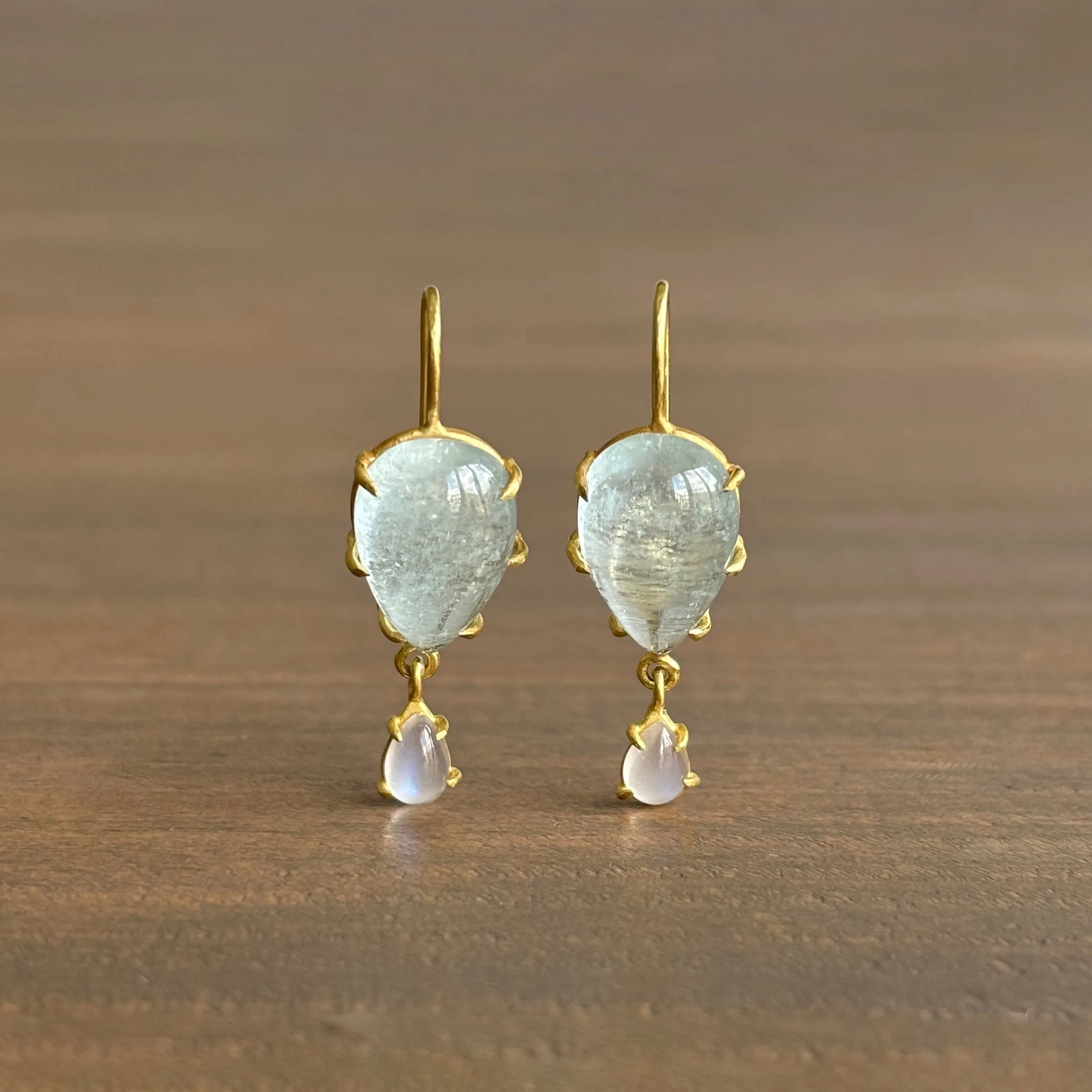 Aquamarine & Moonstone Cabochon Drop Earrings