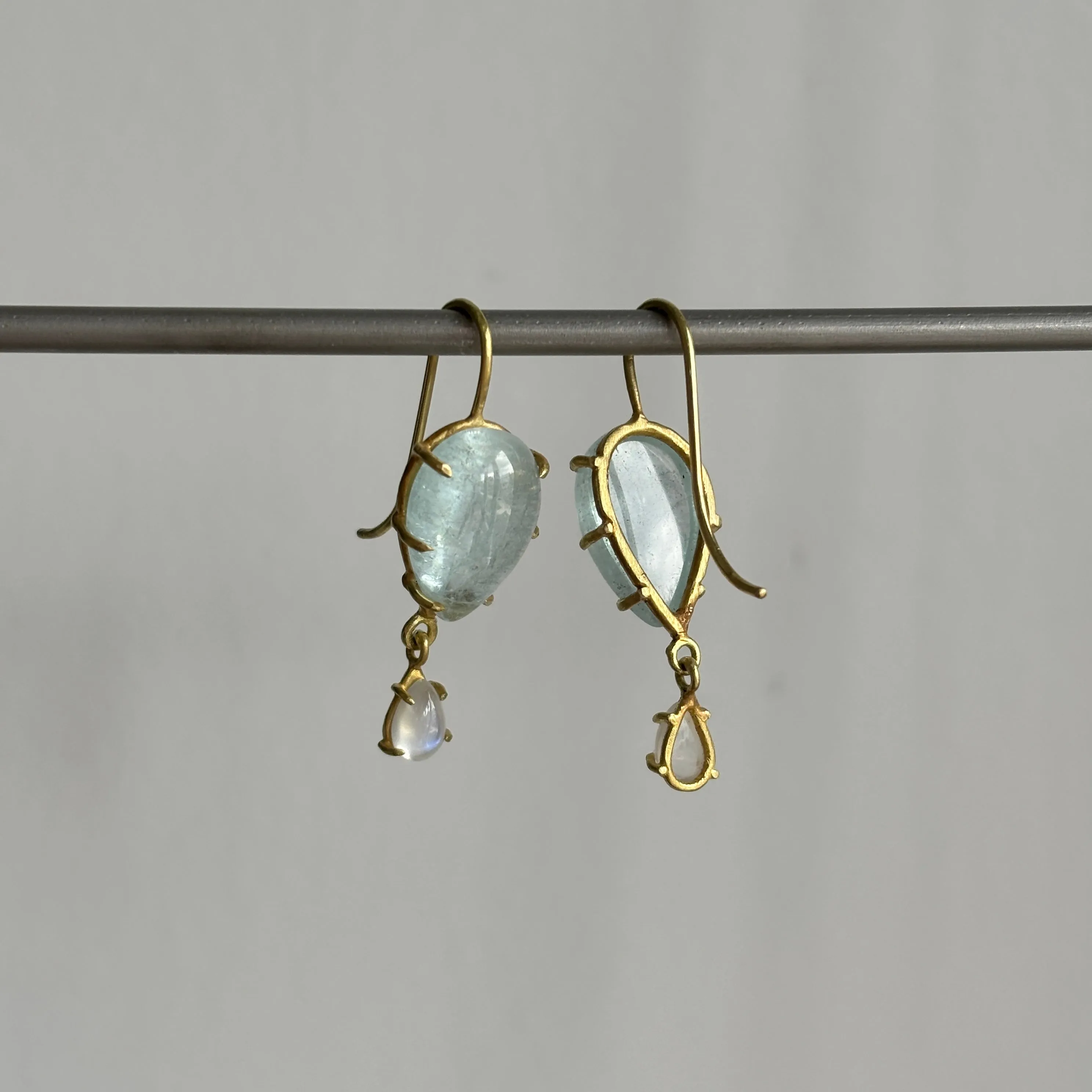 Aquamarine & Moonstone Cabochon Drop Earrings