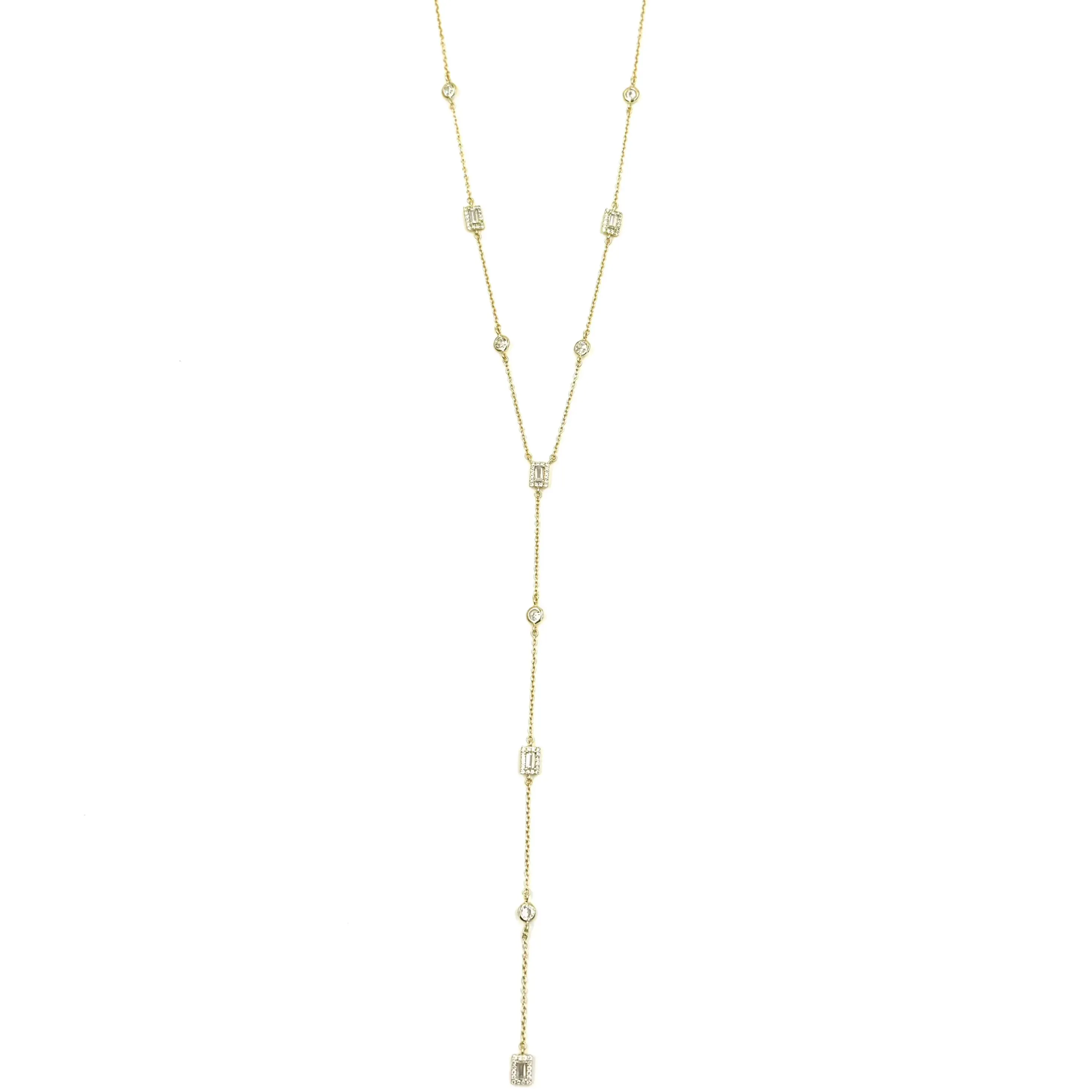 Ashley Gold Sterling Silver Gold Plated CZ Emerald And Round Cut CZ Lariat Necklace