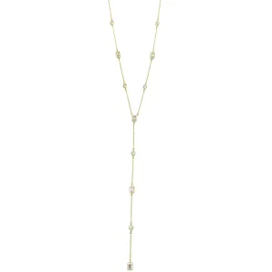 Ashley Gold Sterling Silver Gold Plated CZ Emerald And Round Cut CZ Lariat Necklace
