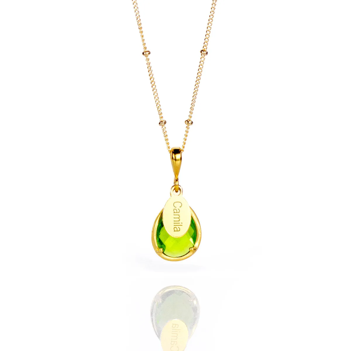 August Birthstone & Name Necklace : Peridot