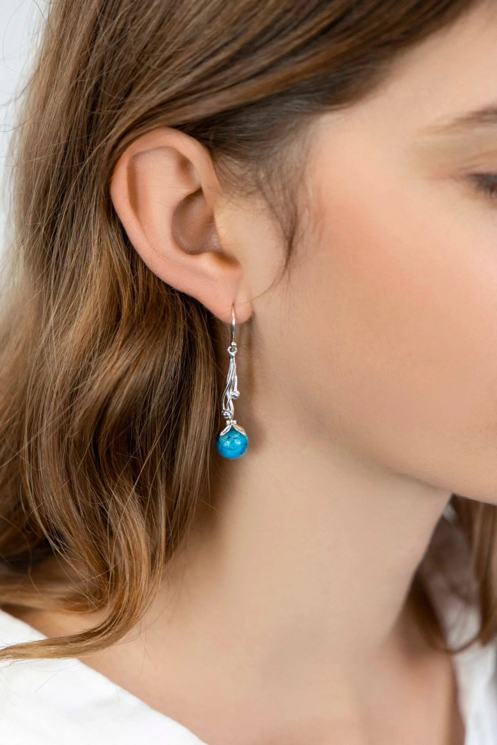 Banyan Blue Chalcedony Silver Drop Earrings