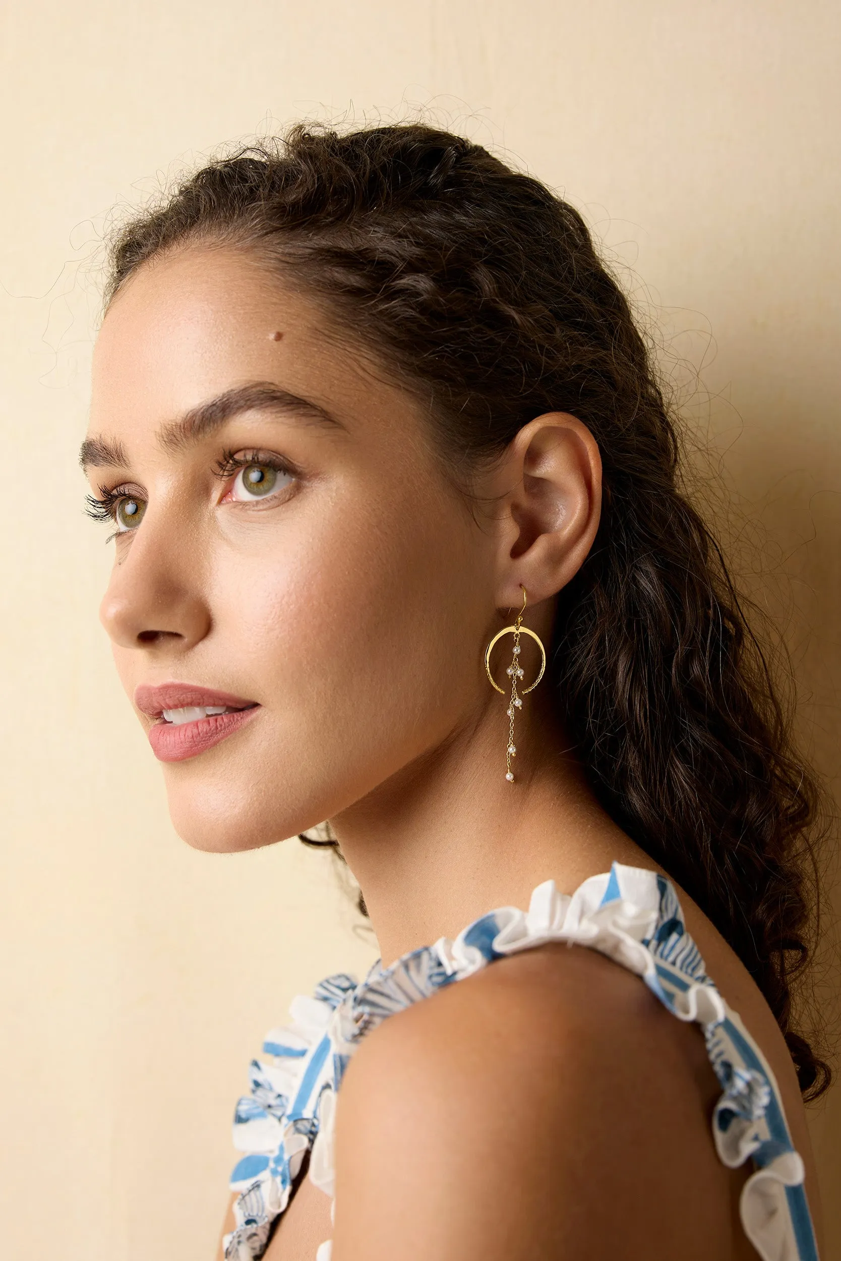 Banyan Moonlight Pearl Drop Gold Earrings