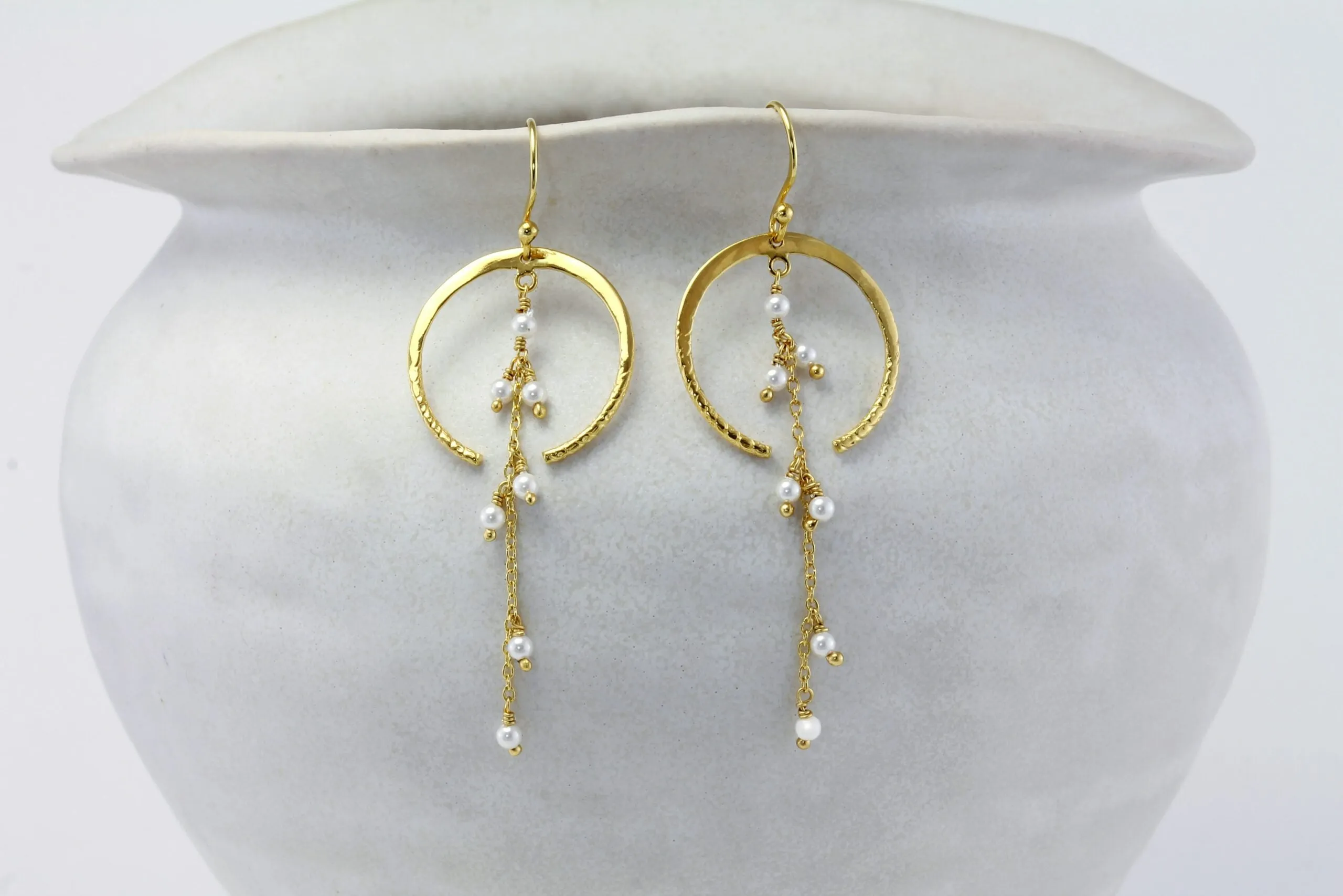 Banyan Moonlight Pearl Drop Gold Earrings