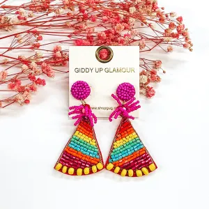 Beaded Rainbow Birthday Party Hat Earrings in Fuchsia