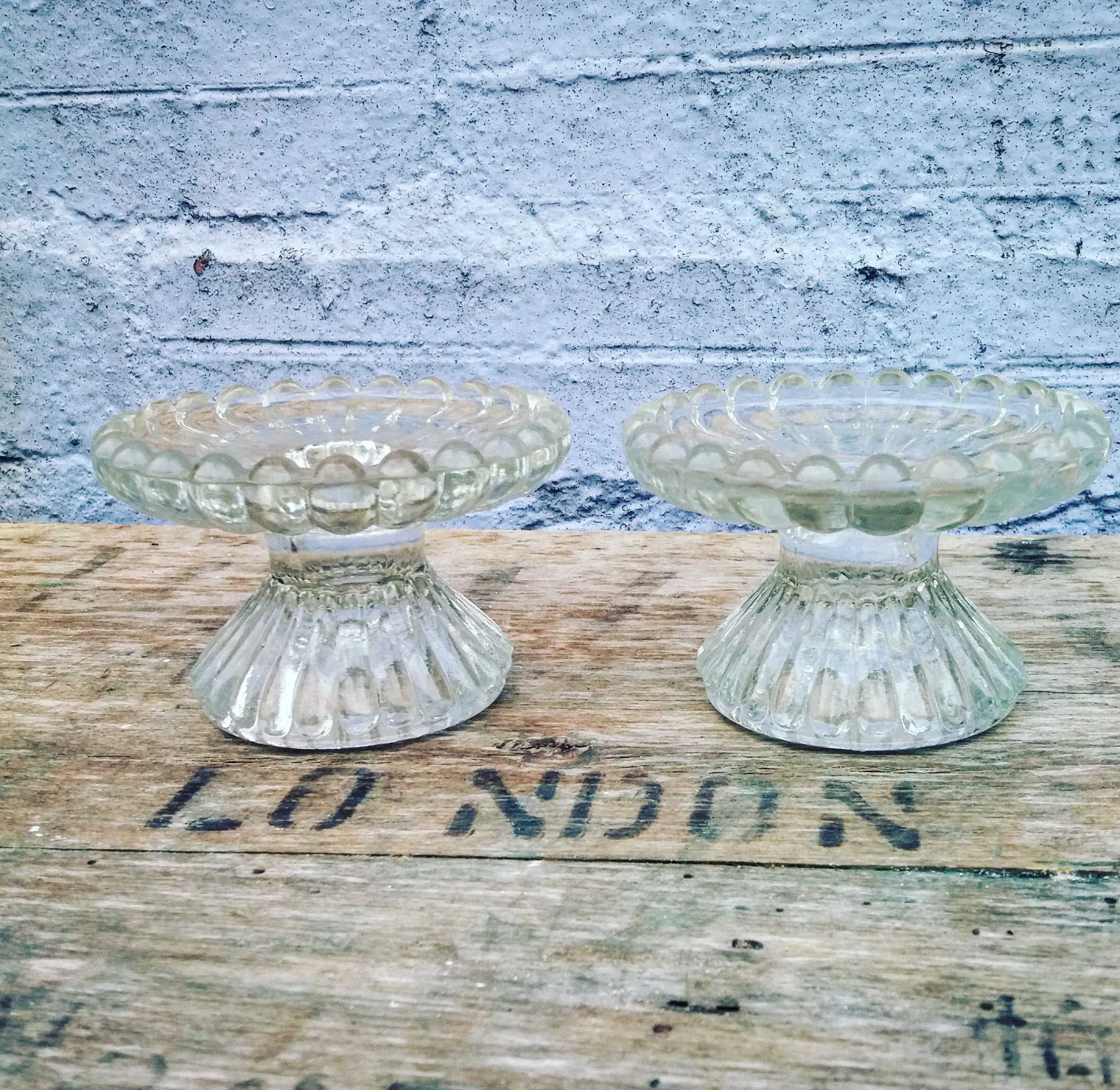Beautiful vintage ornate glass candlesticks