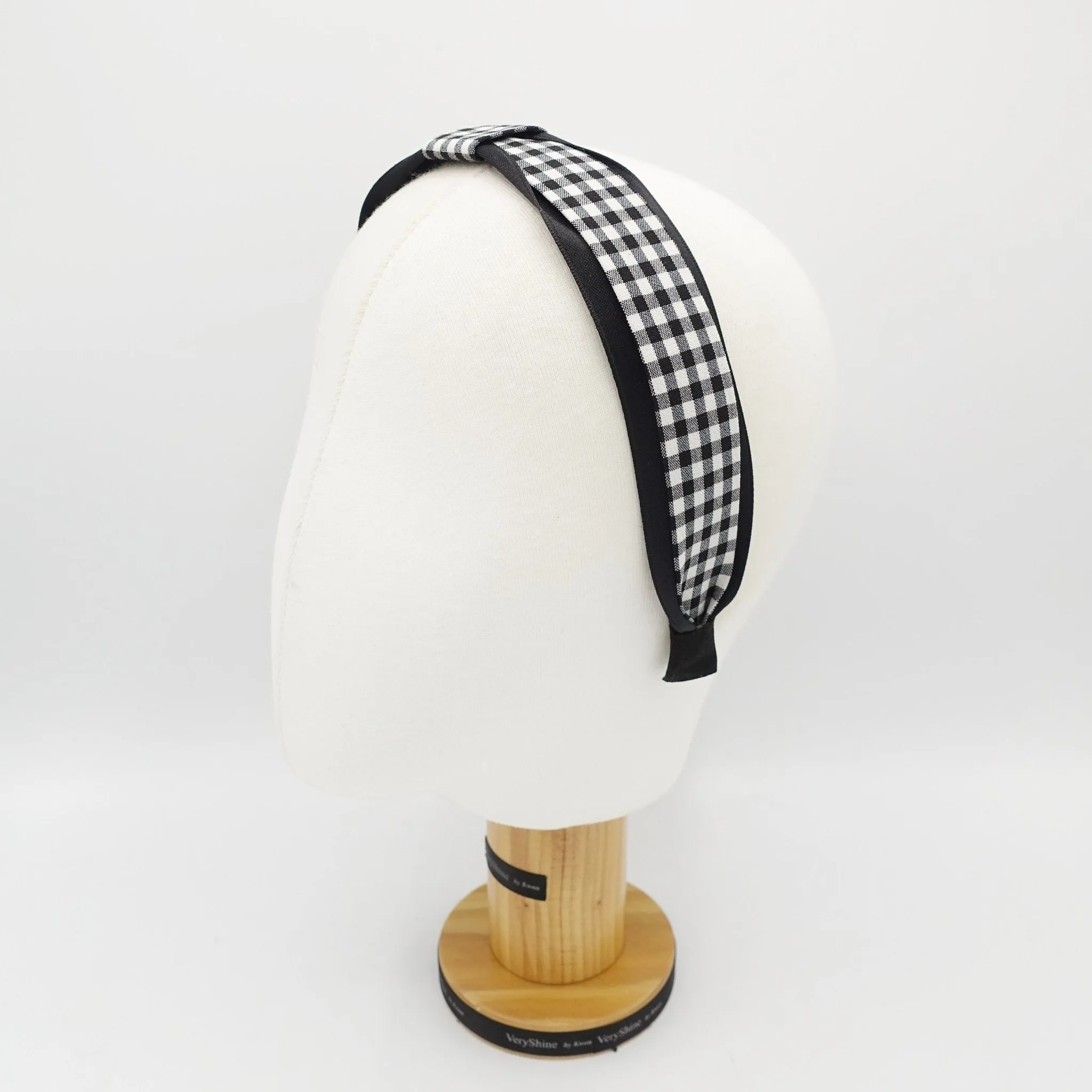 black gingham check headband flat knot hairband women hair accessory