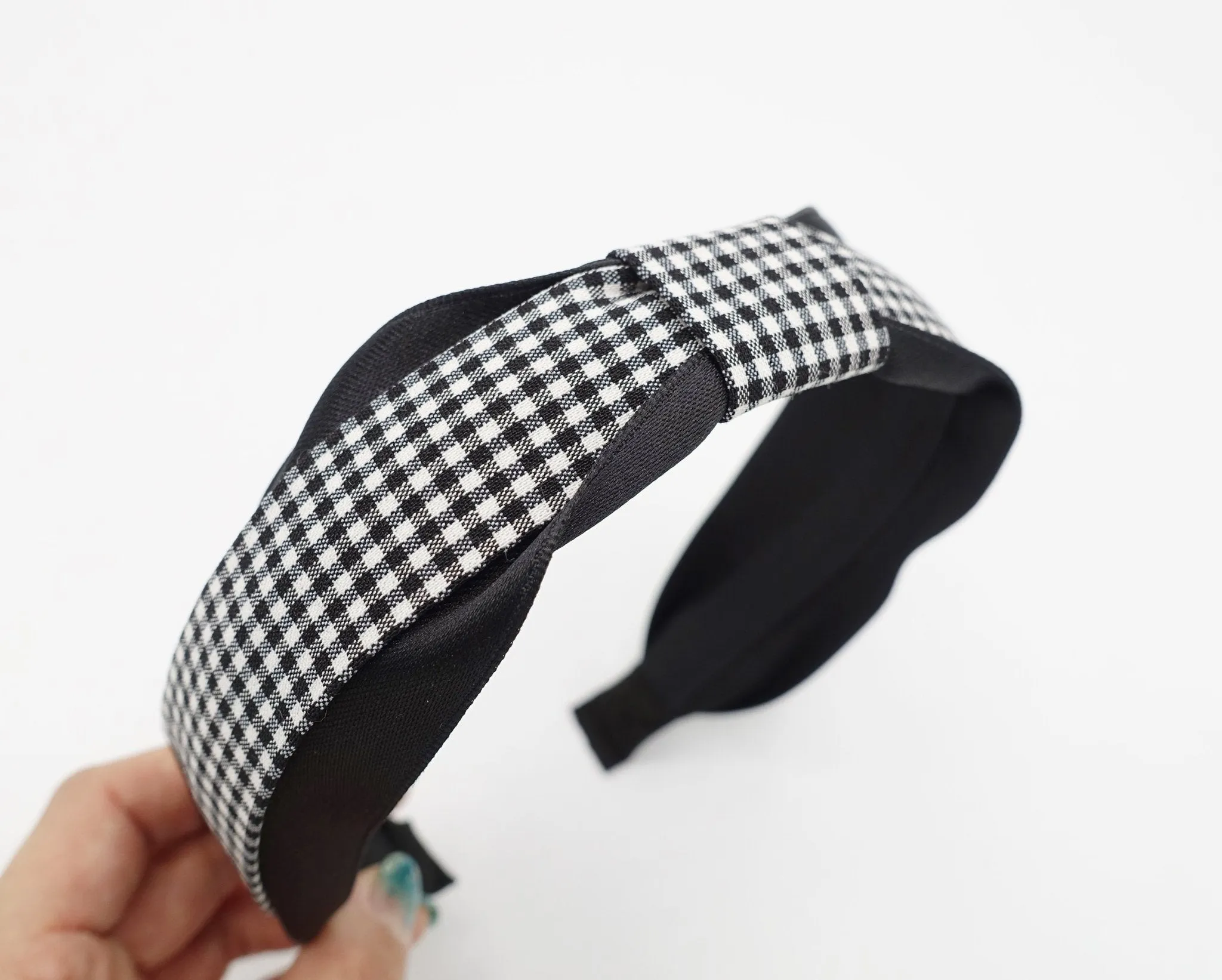 black gingham check headband flat knot hairband women hair accessory
