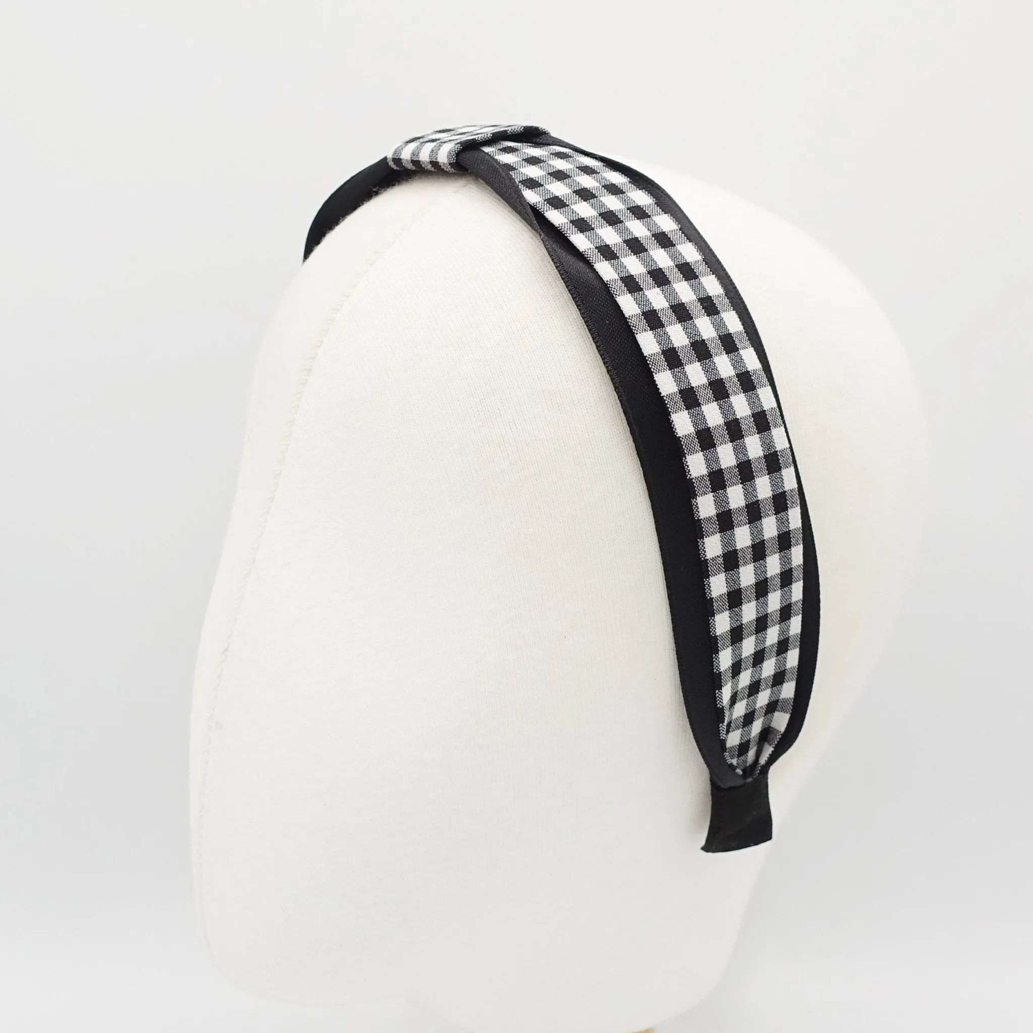 black gingham check headband flat knot hairband women hair accessory