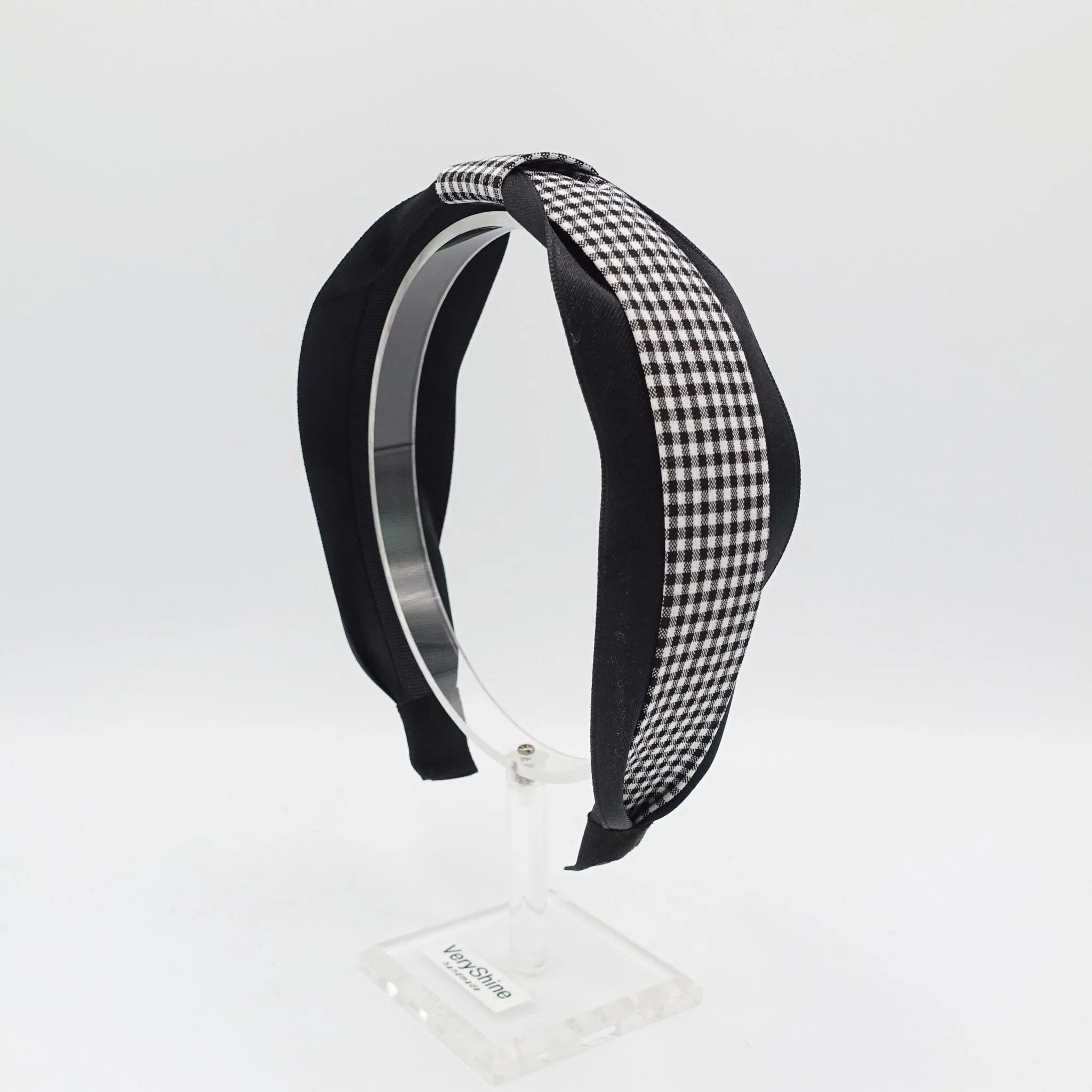 black gingham check headband flat knot hairband women hair accessory