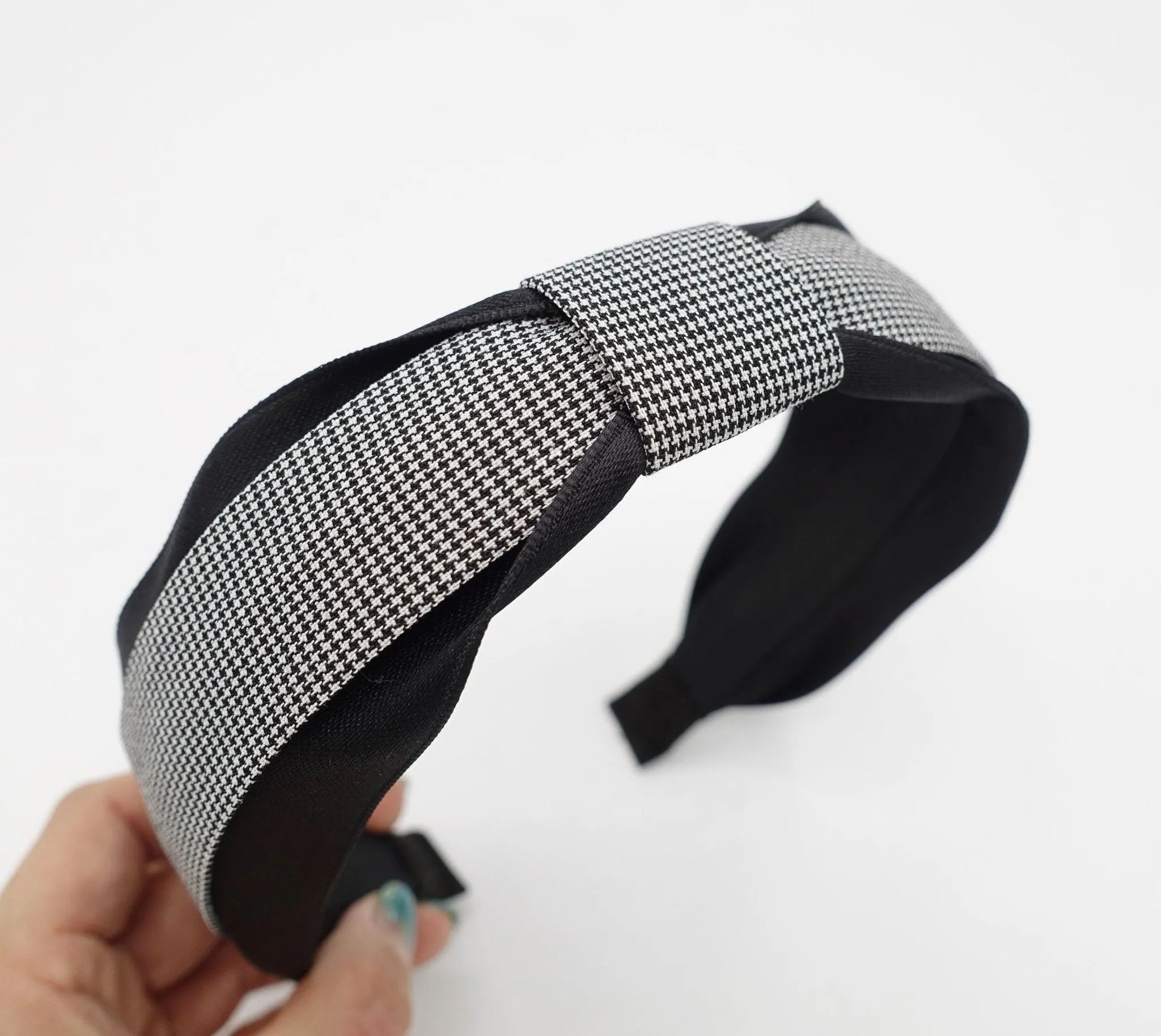 black gingham check headband flat knot hairband women hair accessory