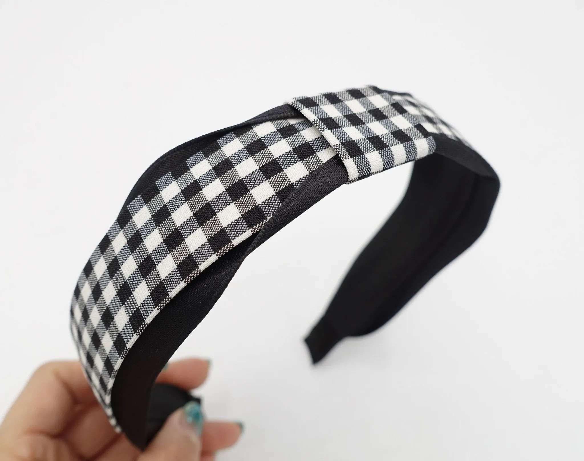 black gingham check headband flat knot hairband women hair accessory
