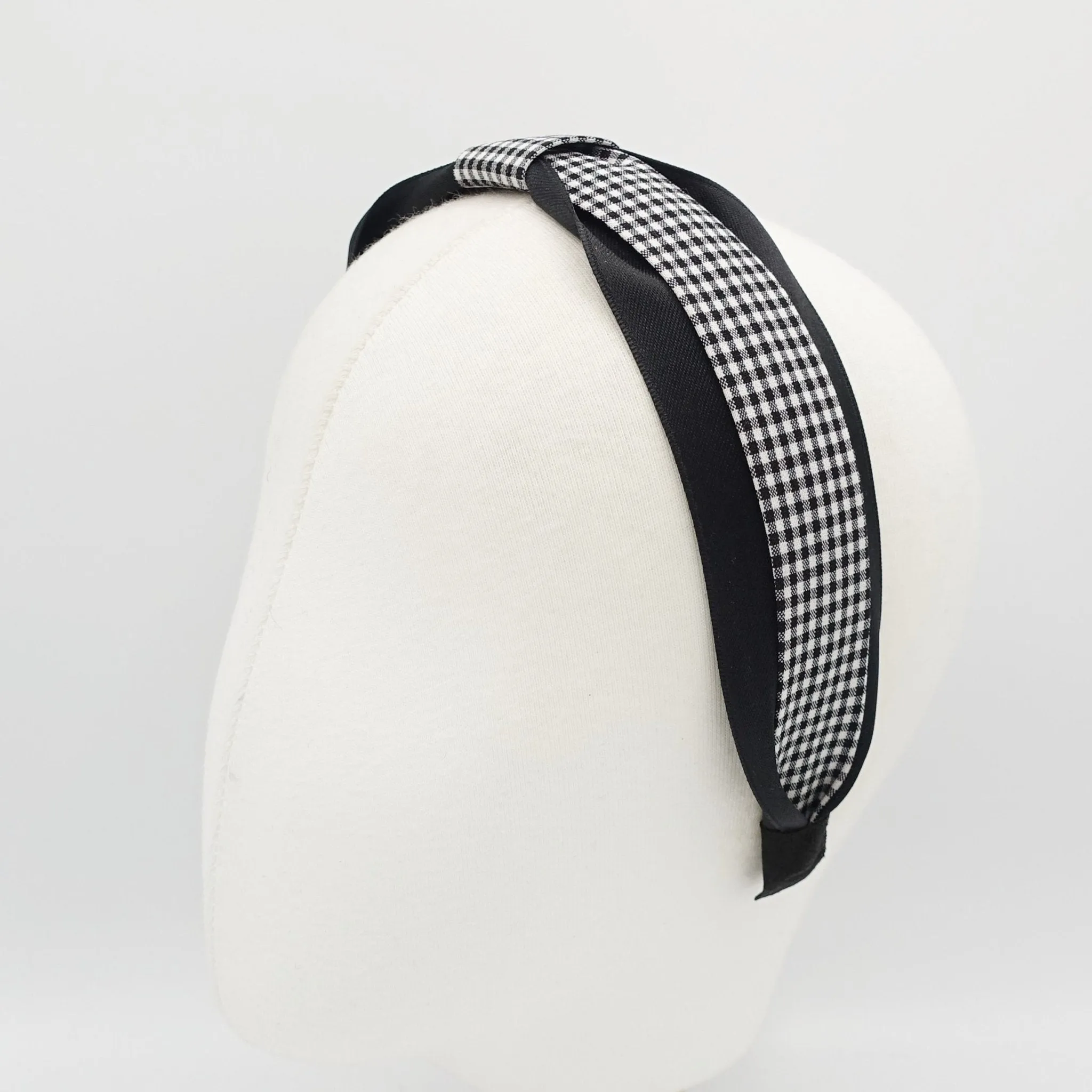 black gingham check headband flat knot hairband women hair accessory