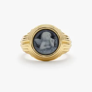 Blue Agate Cameo Signet Ring, Deren