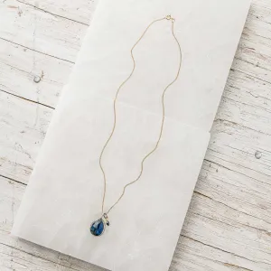 Blue Kyanite Drop Necklace with Black Diamond Charm