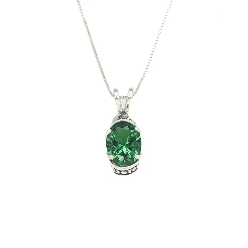 Boho Emerald Pendant - Green Tribal Necklace - Vintage Oval Necklace