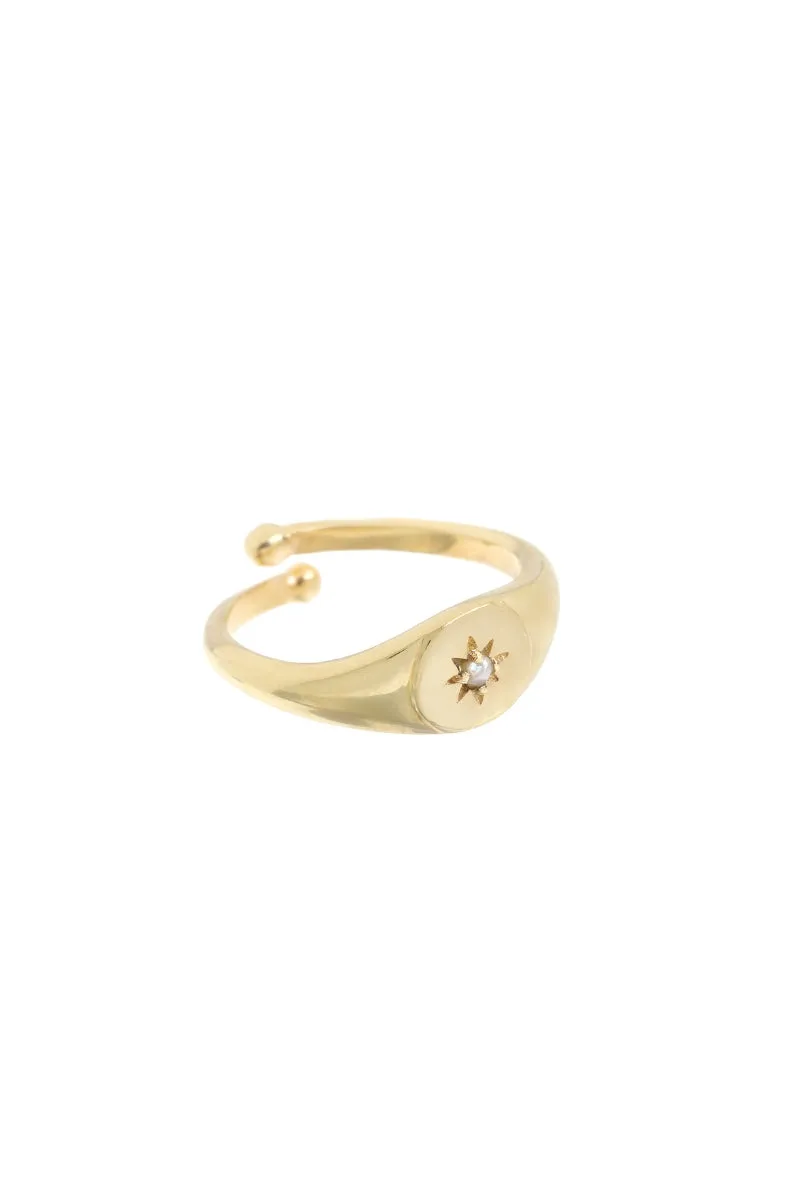 Child Vintage Pearl Signet Ring - 9ct Gold