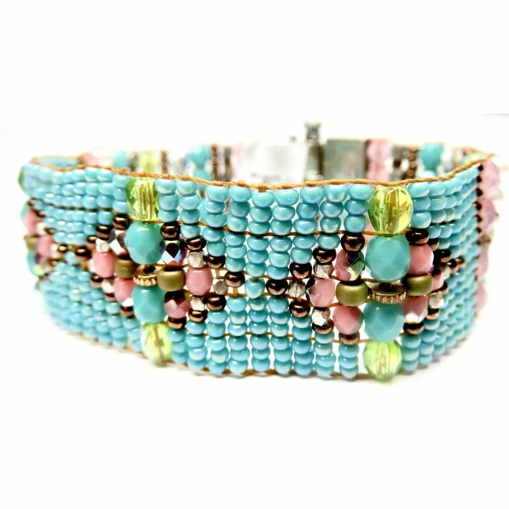 CHILI ROSE  Turquoise & Pink  Cowboy Gemstone Beaded Bracelet