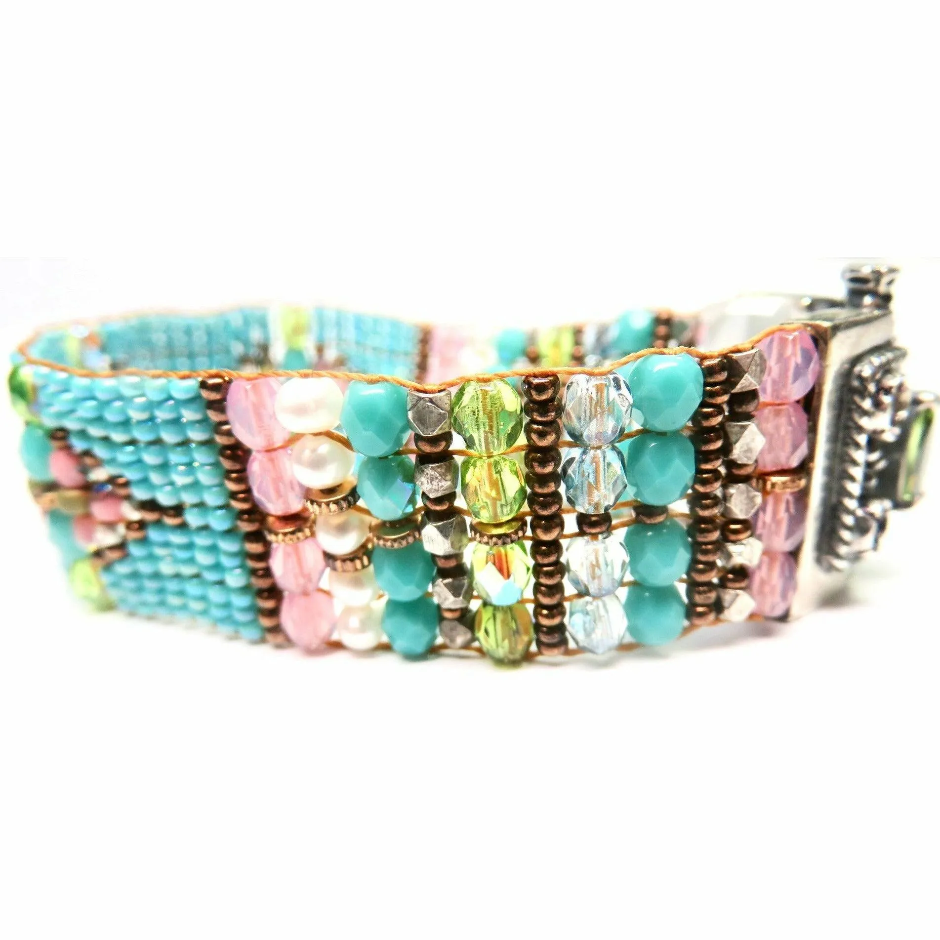 CHILI ROSE  Turquoise & Pink  Cowboy Gemstone Beaded Bracelet