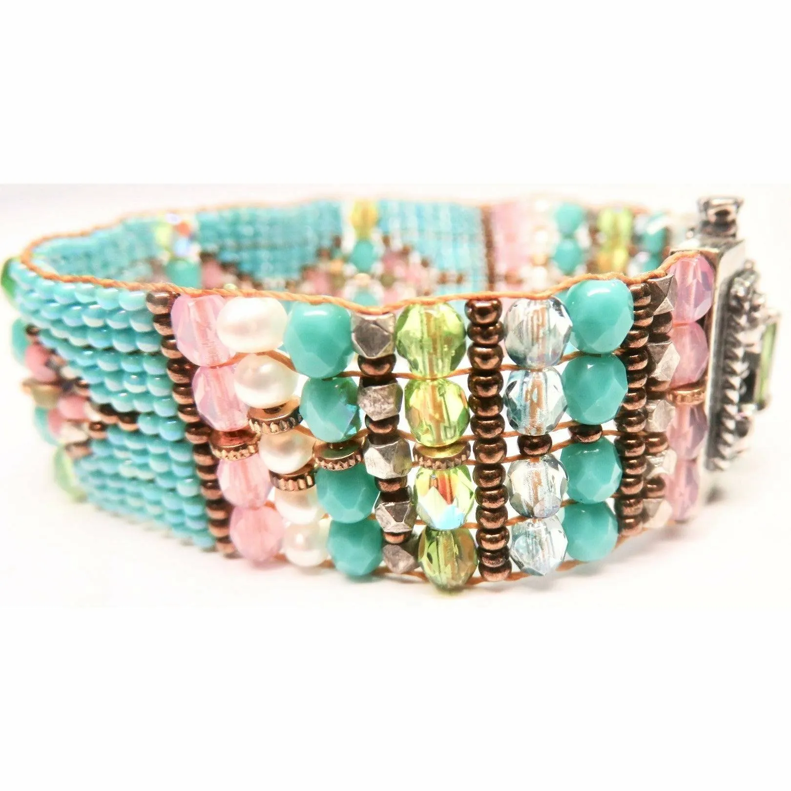 CHILI ROSE  Turquoise & Pink  Cowboy Gemstone Beaded Bracelet