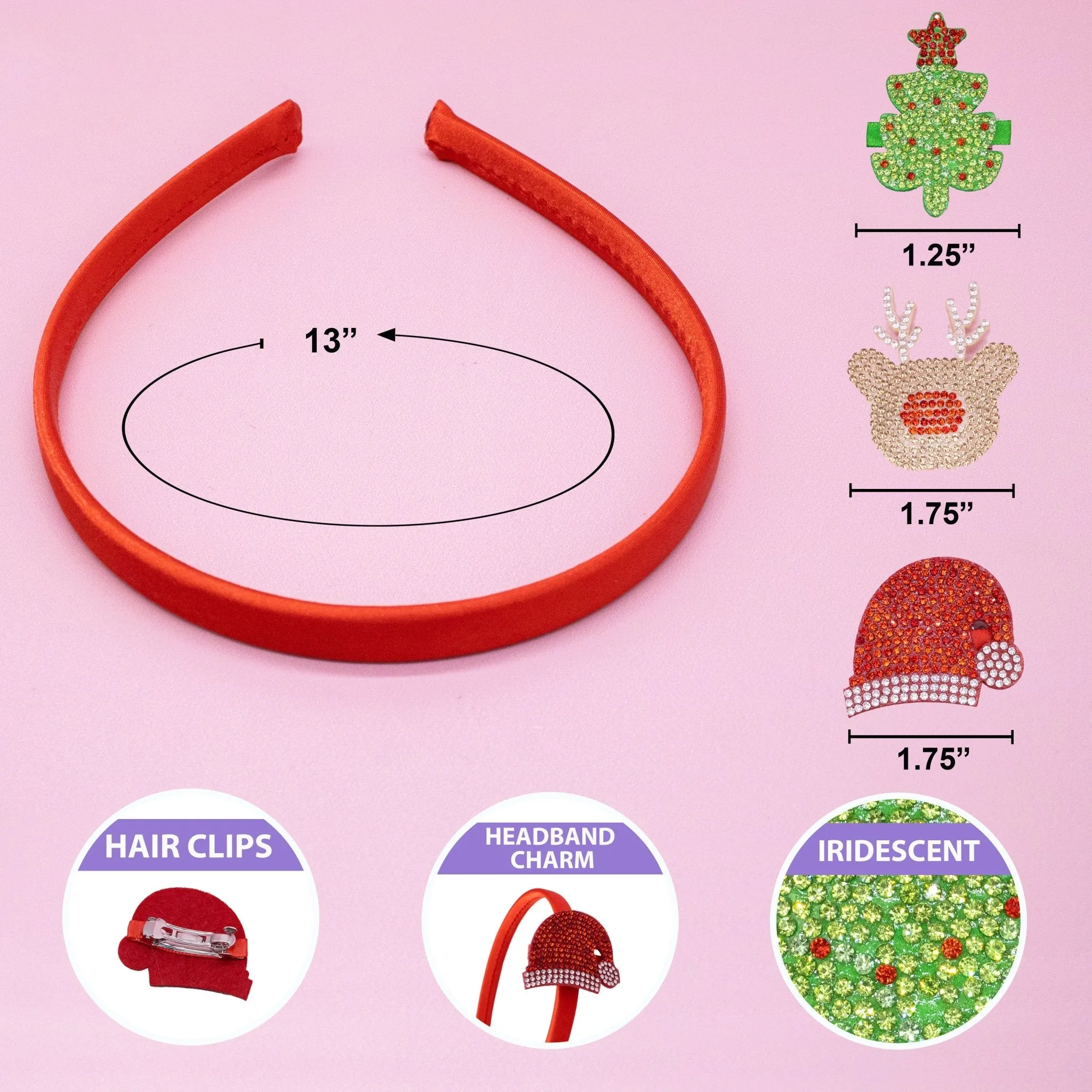 Christmas Charm Headband and Hair Clips - Interchangeable Hairband