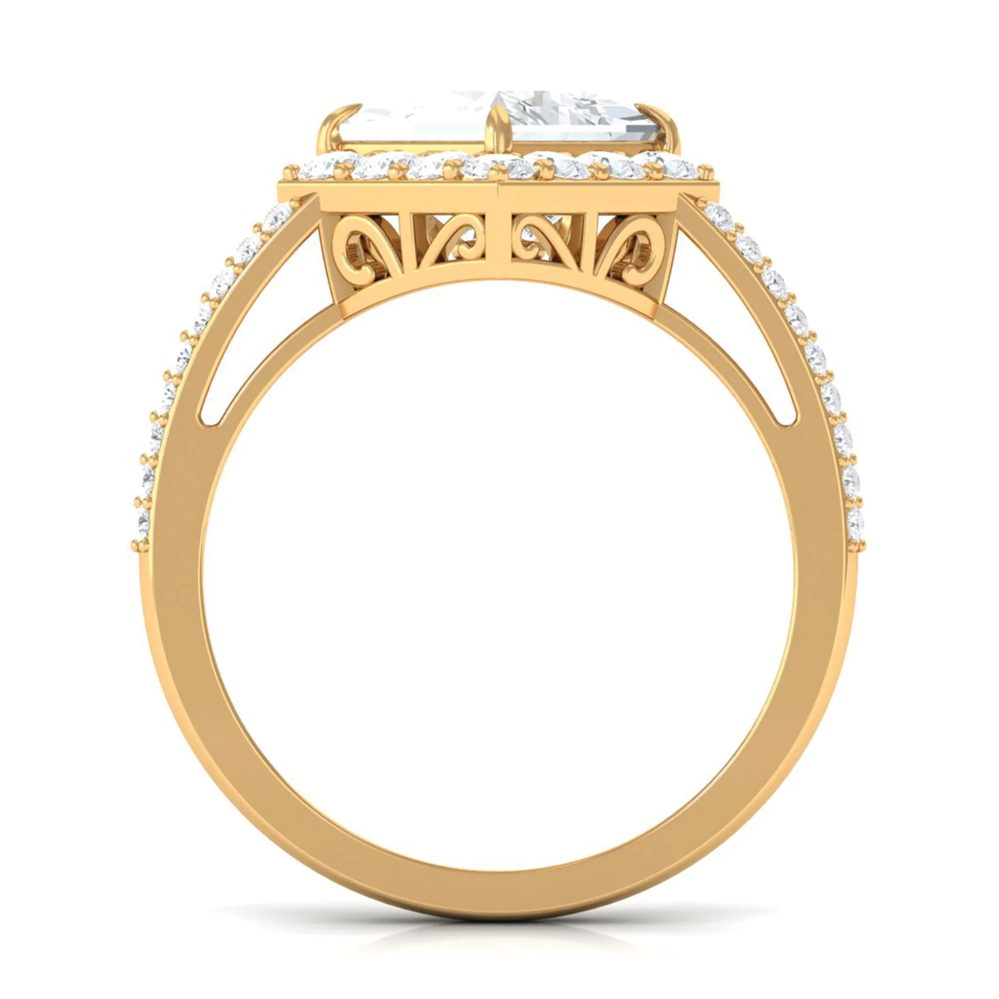 Classic Princess Cut Zircon Engagement Ring with Side Stones