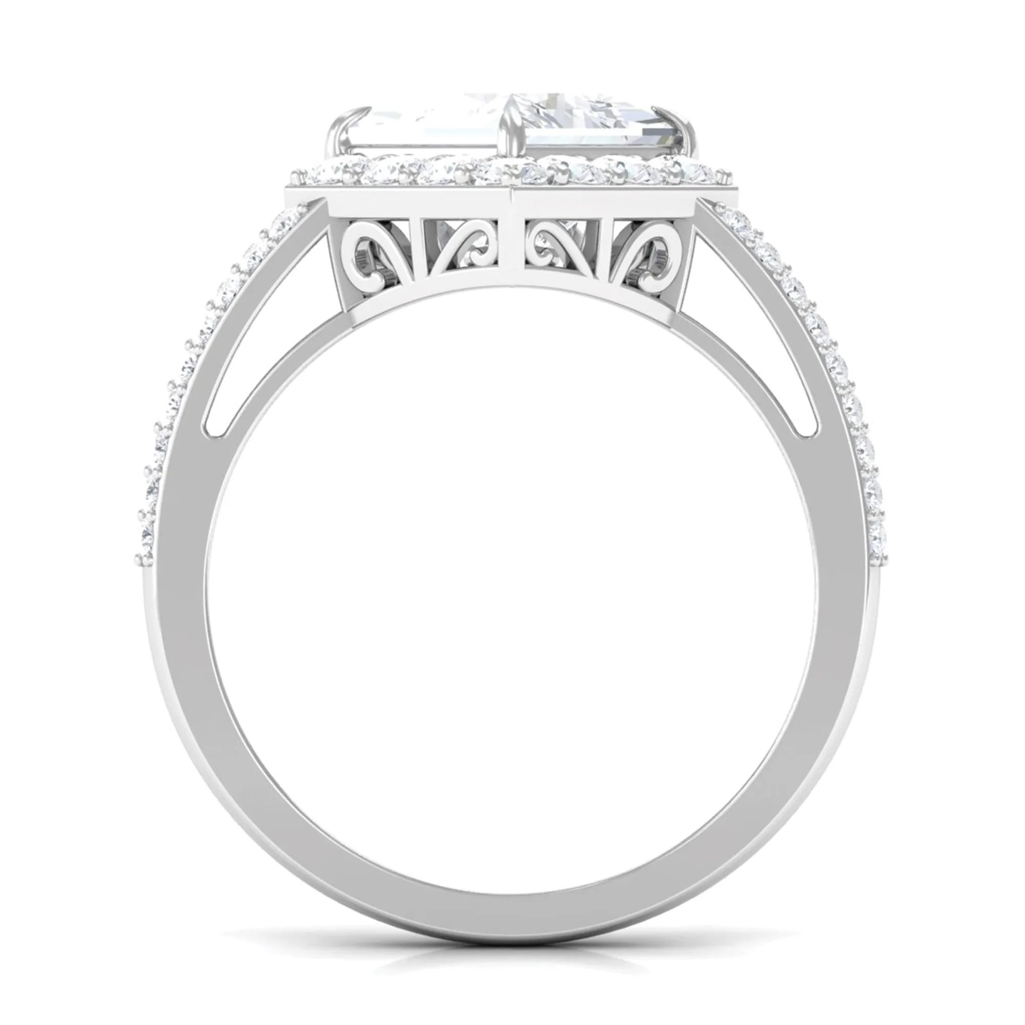 Classic Princess Cut Zircon Engagement Ring with Side Stones