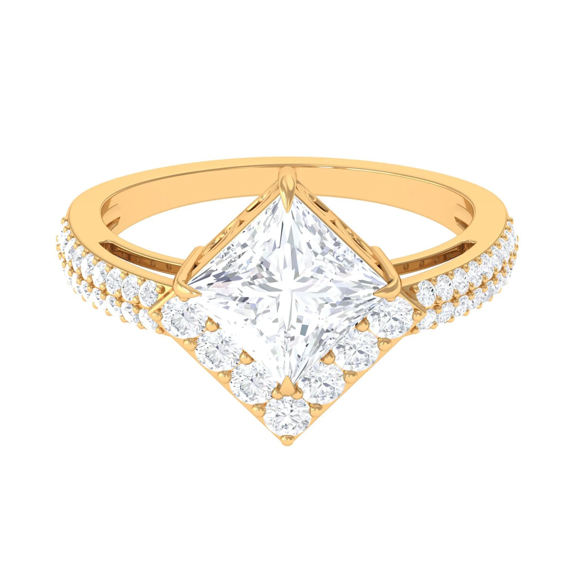 Classic Princess Cut Zircon Engagement Ring with Side Stones