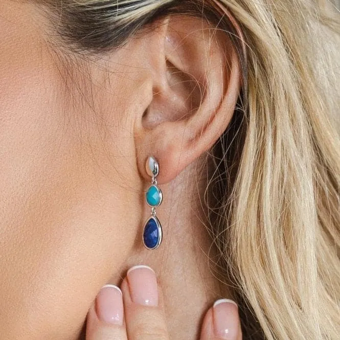 Coast Pebble Azure Gemstone Trio Droplet Stud Drop Earrings 50175LMG