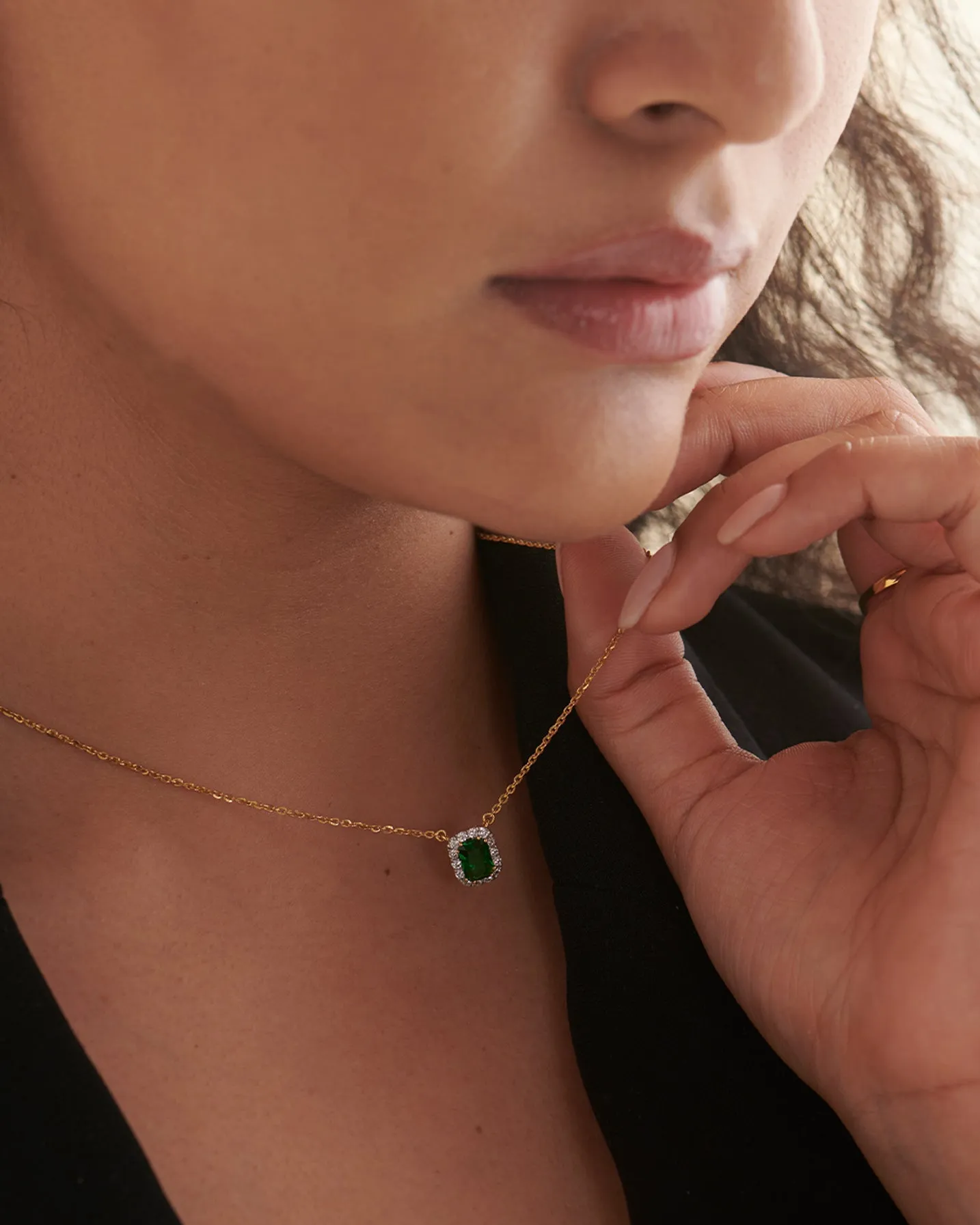 Created Emarald Diamond Necklace