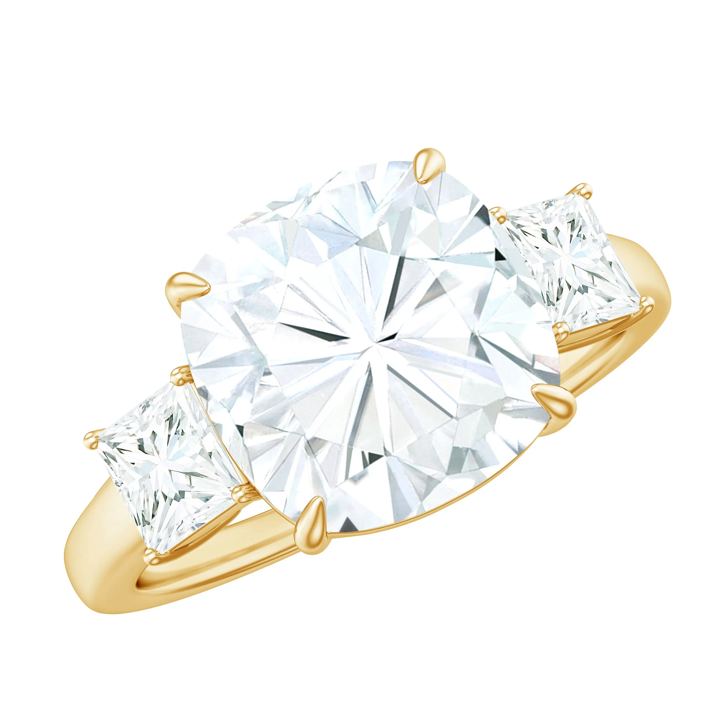 Cushion Cut Zircon Solitaire Engagement Ring with Side Stones