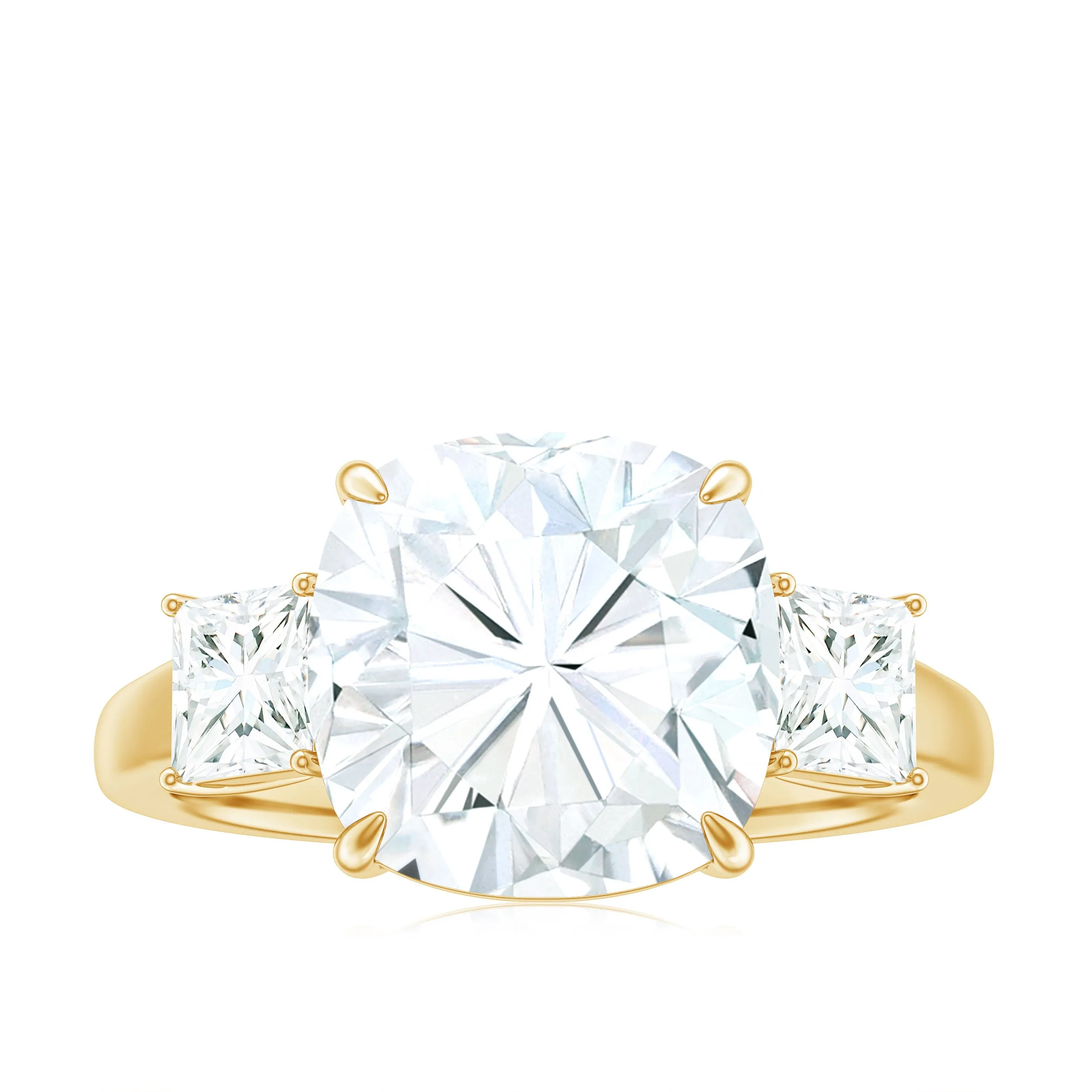 Cushion Cut Zircon Solitaire Engagement Ring with Side Stones