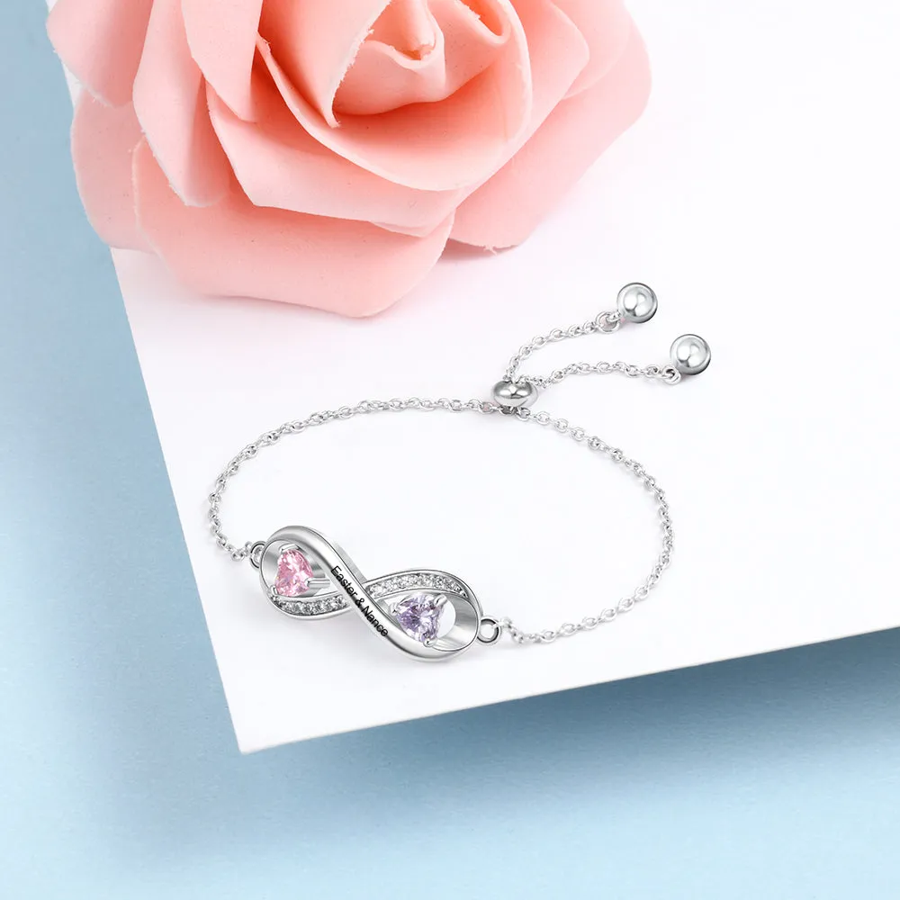 Custom Birthstone & Engraved Rhoidum Plated Bracelet
