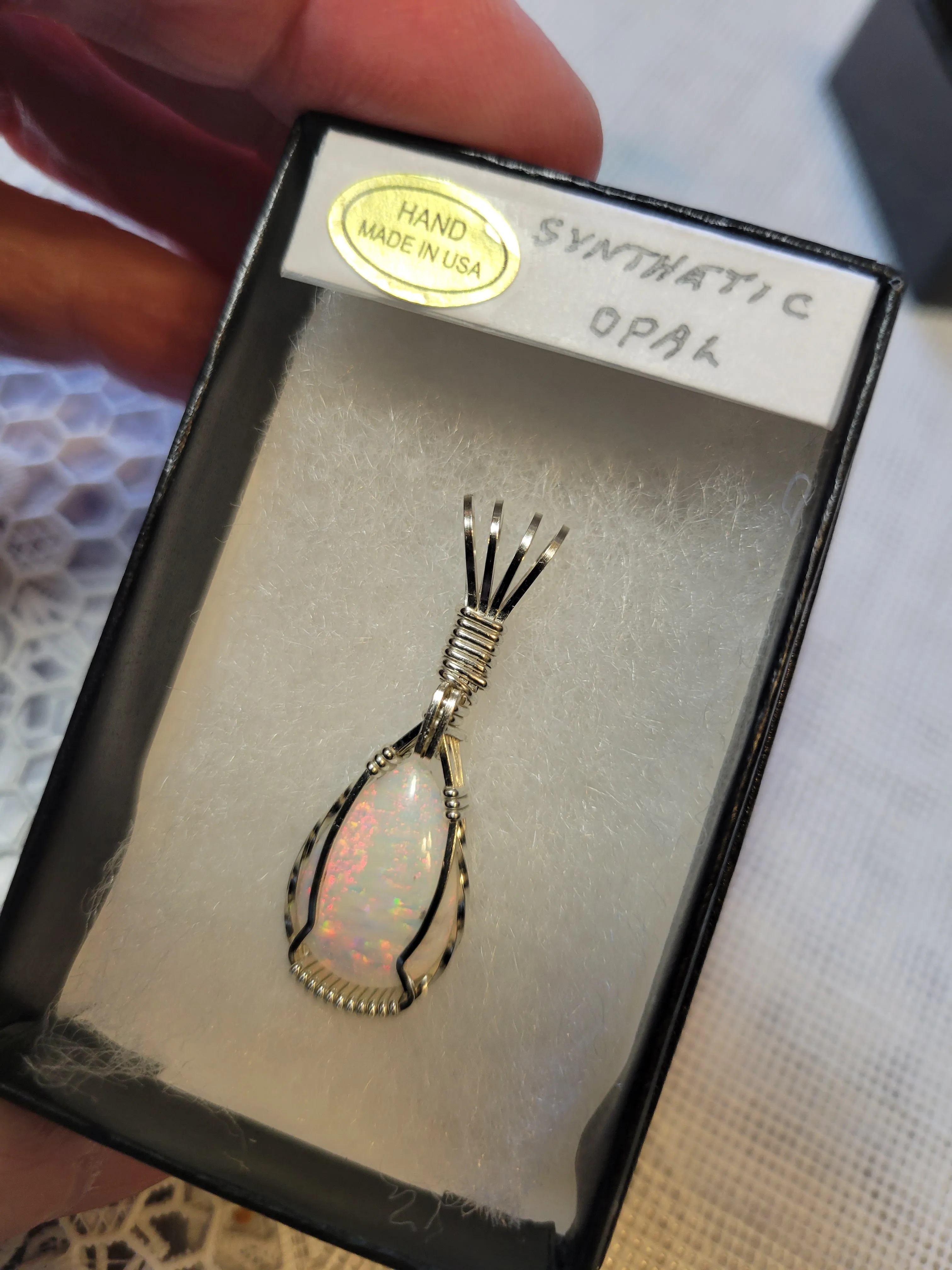 Custom Wire Wrapped Synthetic Opal Necklace/Pendant Sterling Silver