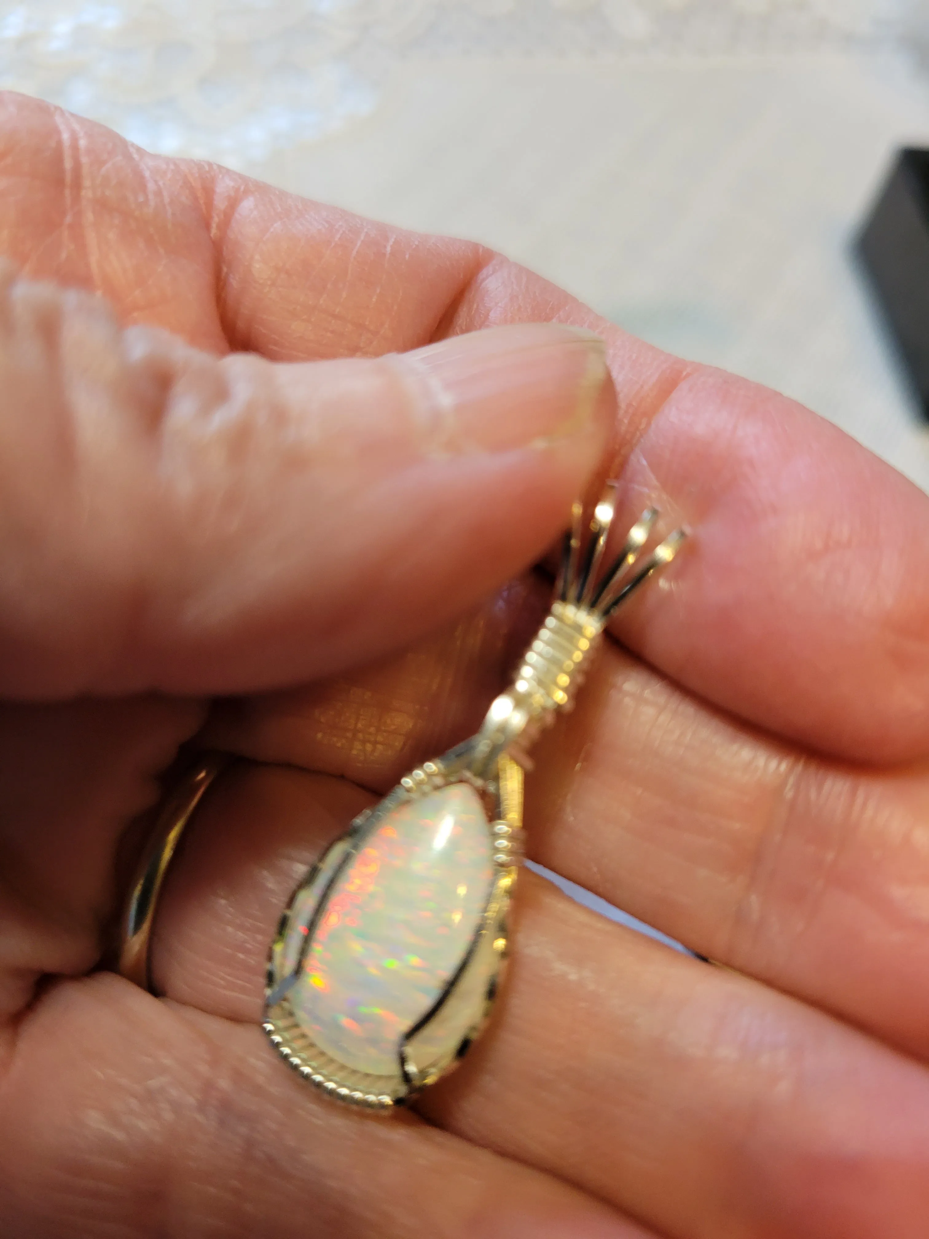 Custom Wire Wrapped Synthetic Opal Necklace/Pendant Sterling Silver