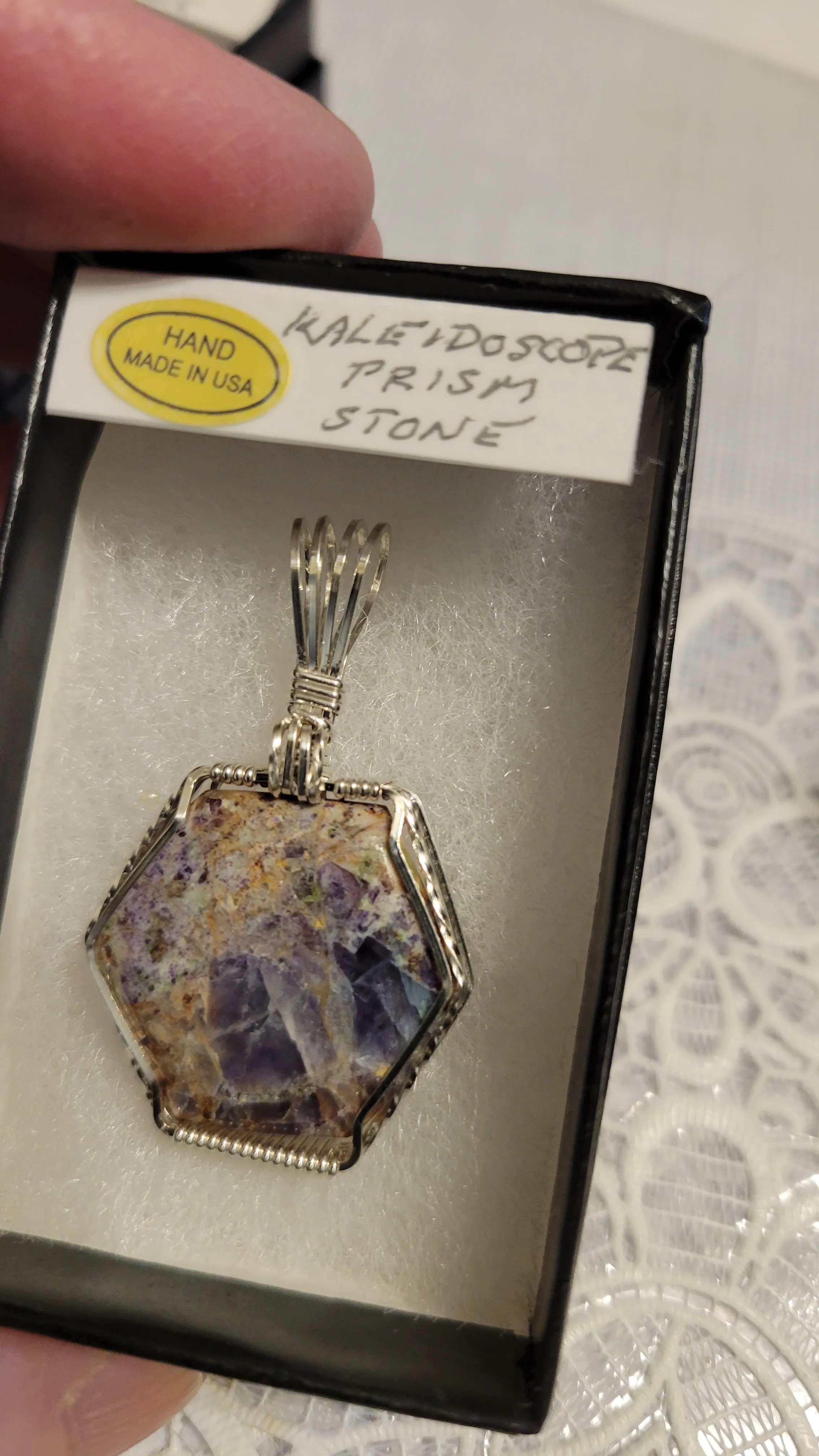Custom Wore Wrapped Kaleidoscope Prism Stone Necklace/Pendant Sterling Silver