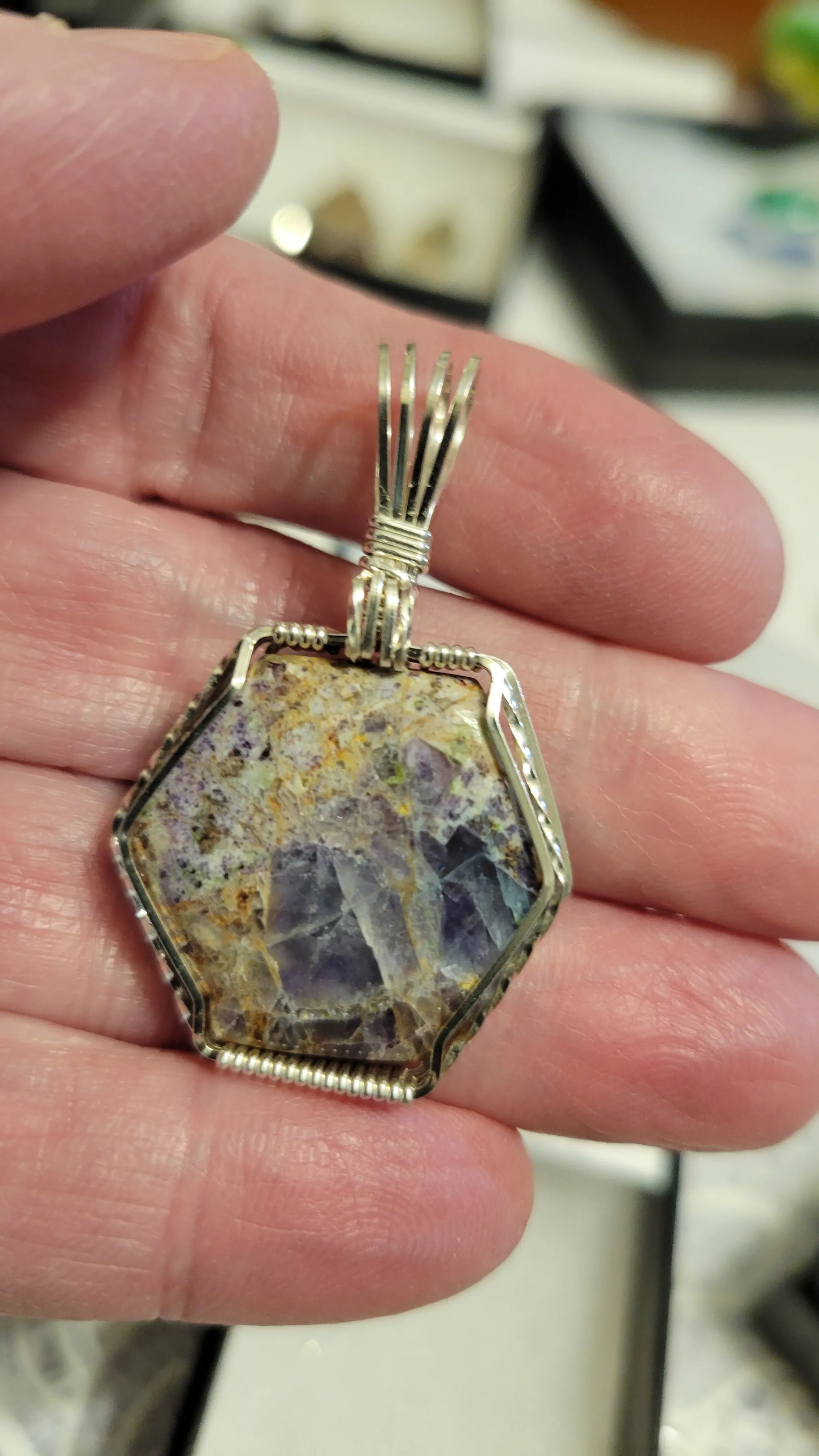 Custom Wore Wrapped Kaleidoscope Prism Stone Necklace/Pendant Sterling Silver