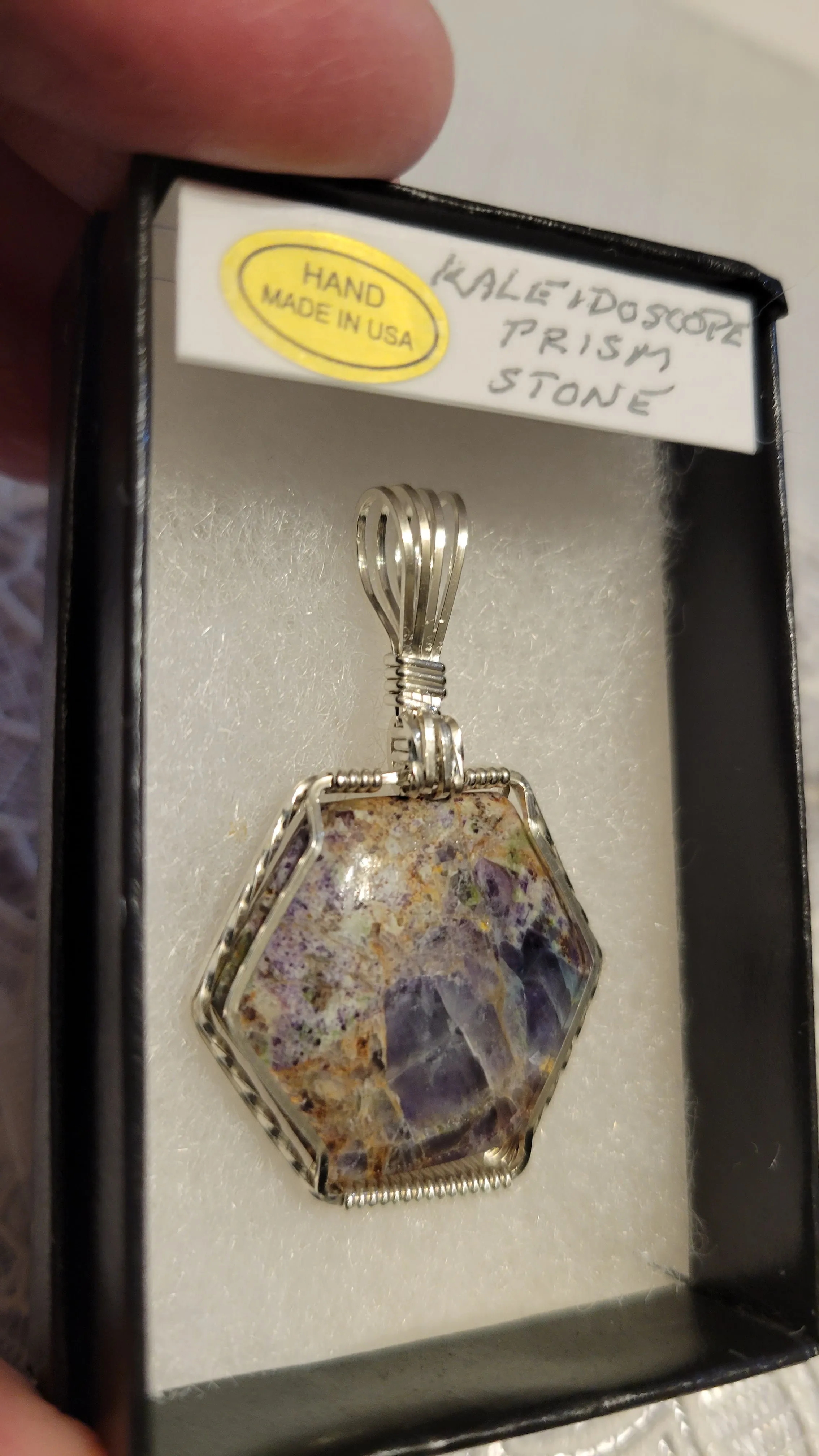 Custom Wore Wrapped Kaleidoscope Prism Stone Necklace/Pendant Sterling Silver