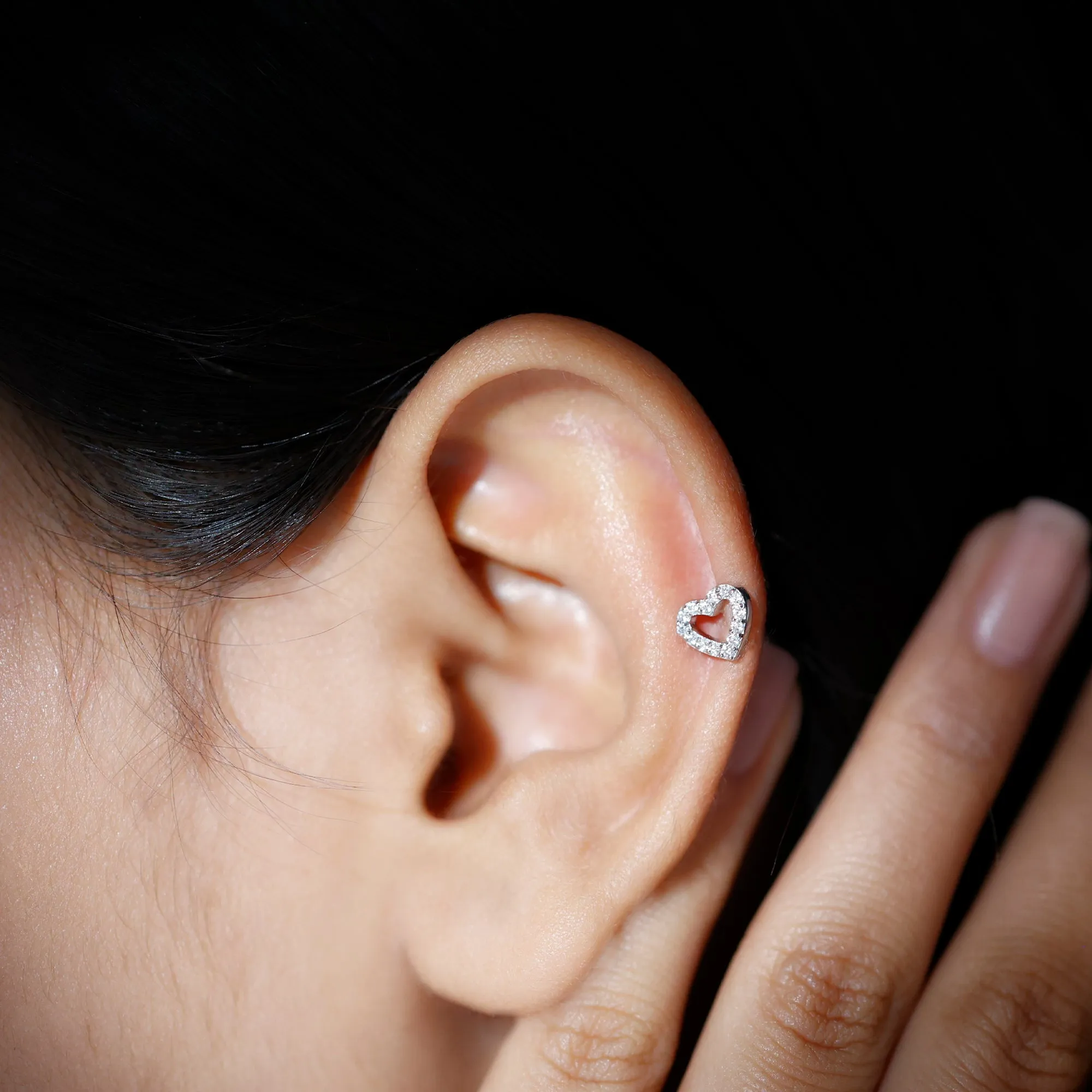 Cute Moissanite Open Heart Earring for Helix Piercing