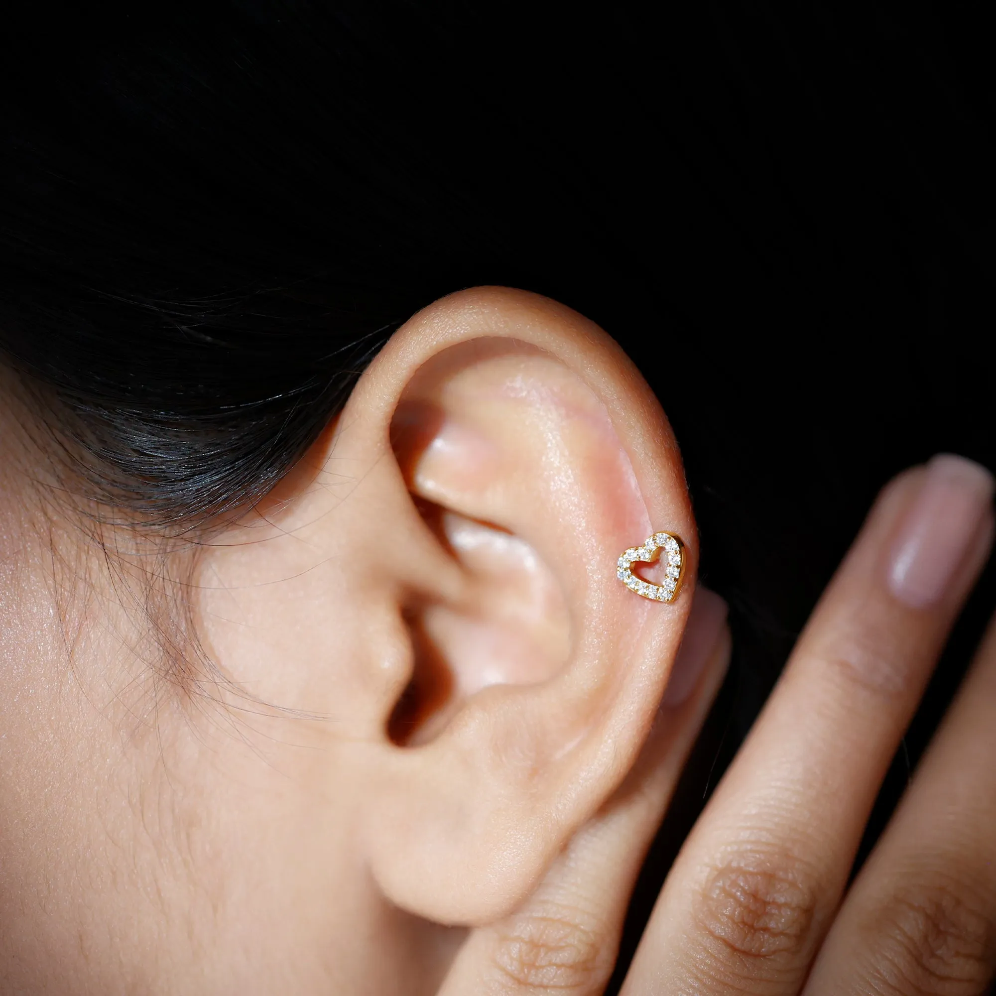 Cute Moissanite Open Heart Earring for Helix Piercing