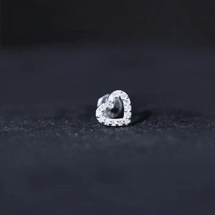 Cute Moissanite Open Heart Earring for Helix Piercing