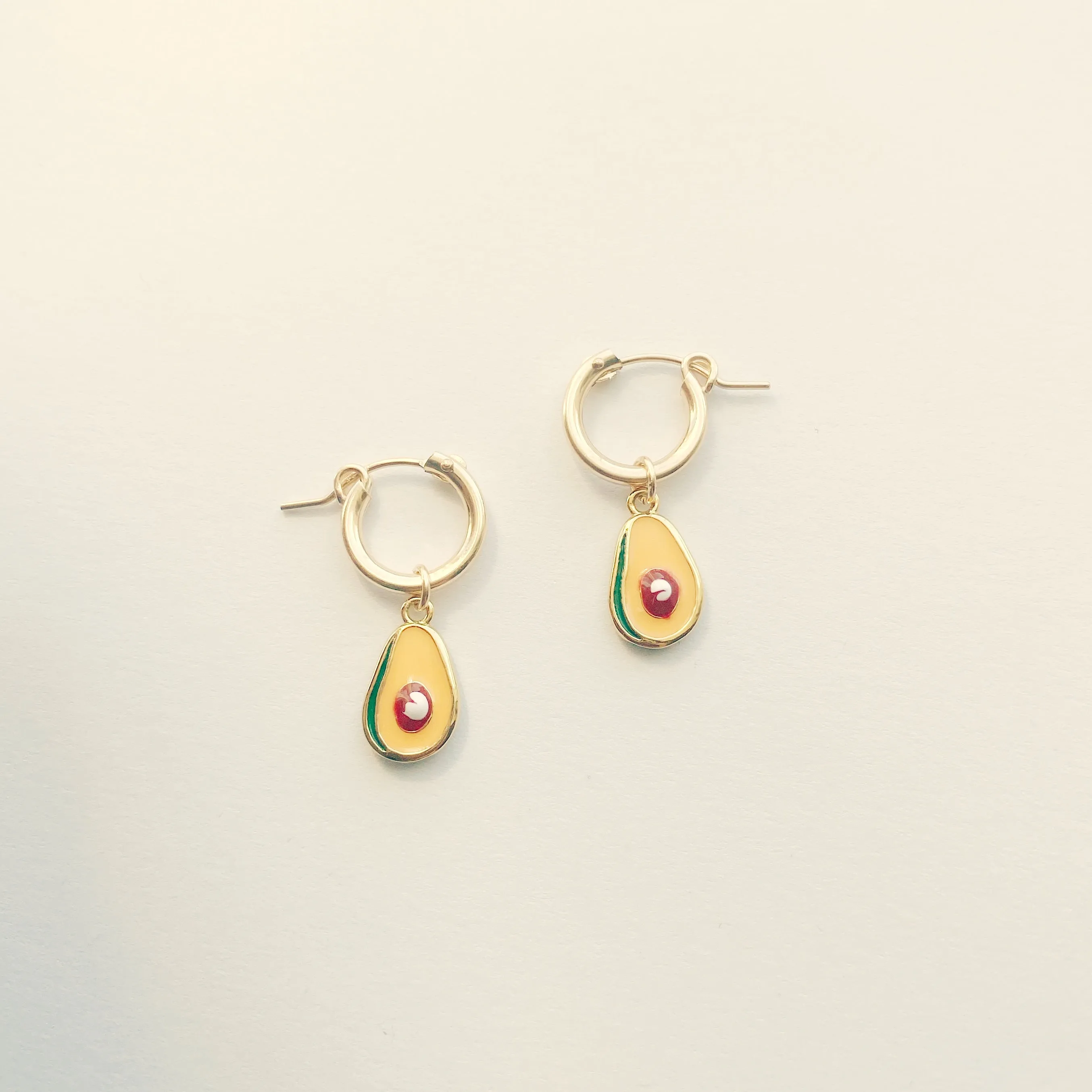 Dainty Avocado Charm Hoop Earrings in 14k Gold Fill