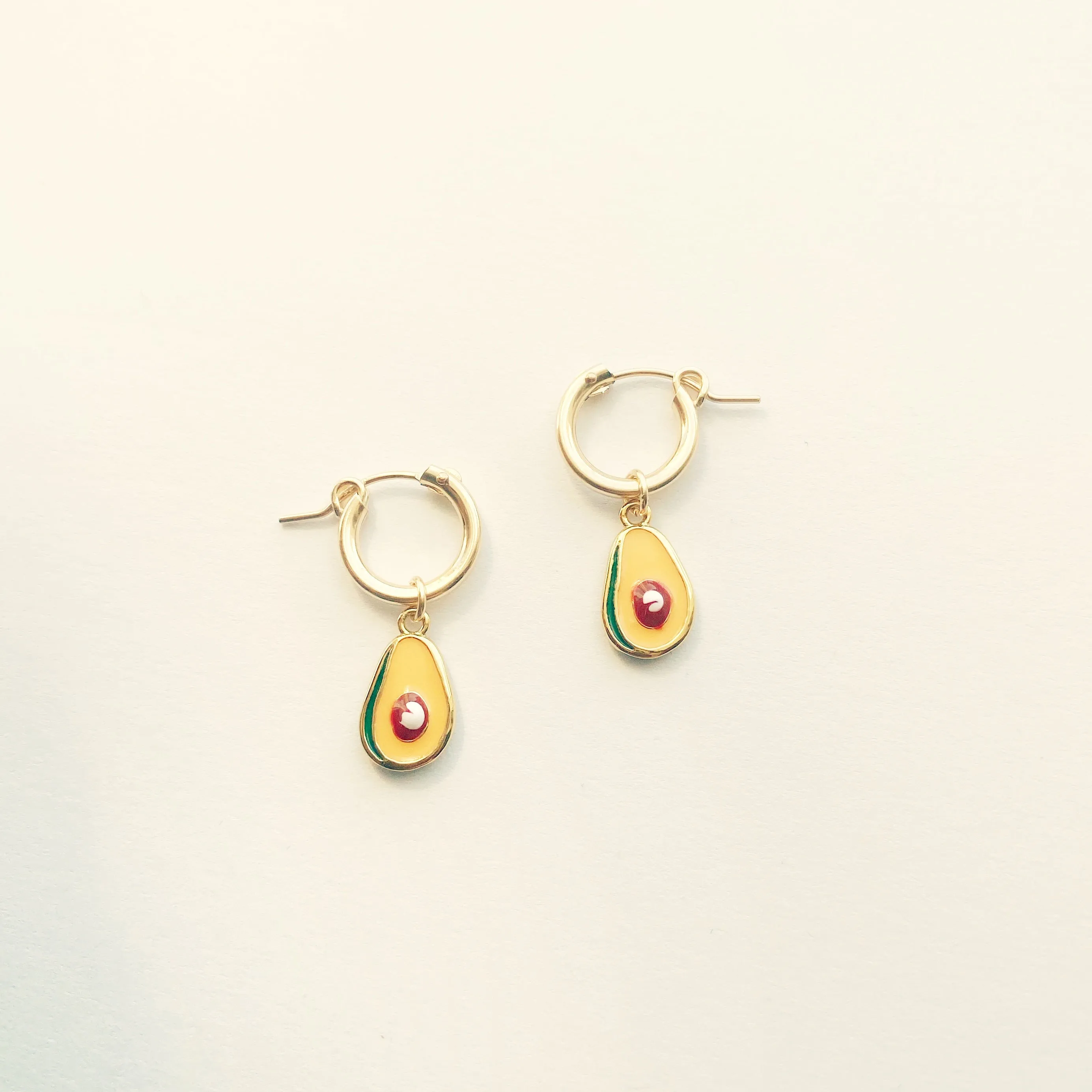 Dainty Avocado Charm Hoop Earrings in 14k Gold Fill