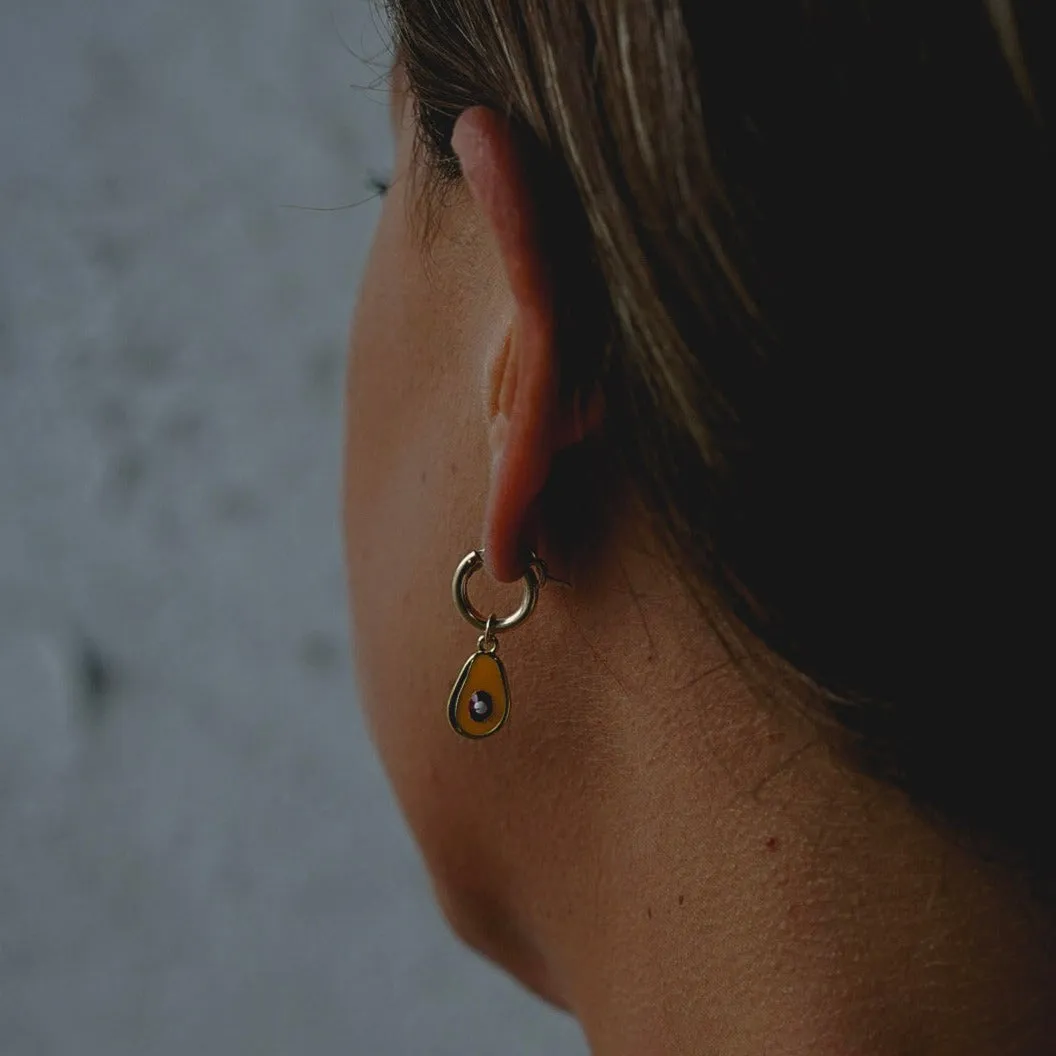 Dainty Avocado Charm Hoop Earrings in 14k Gold Fill