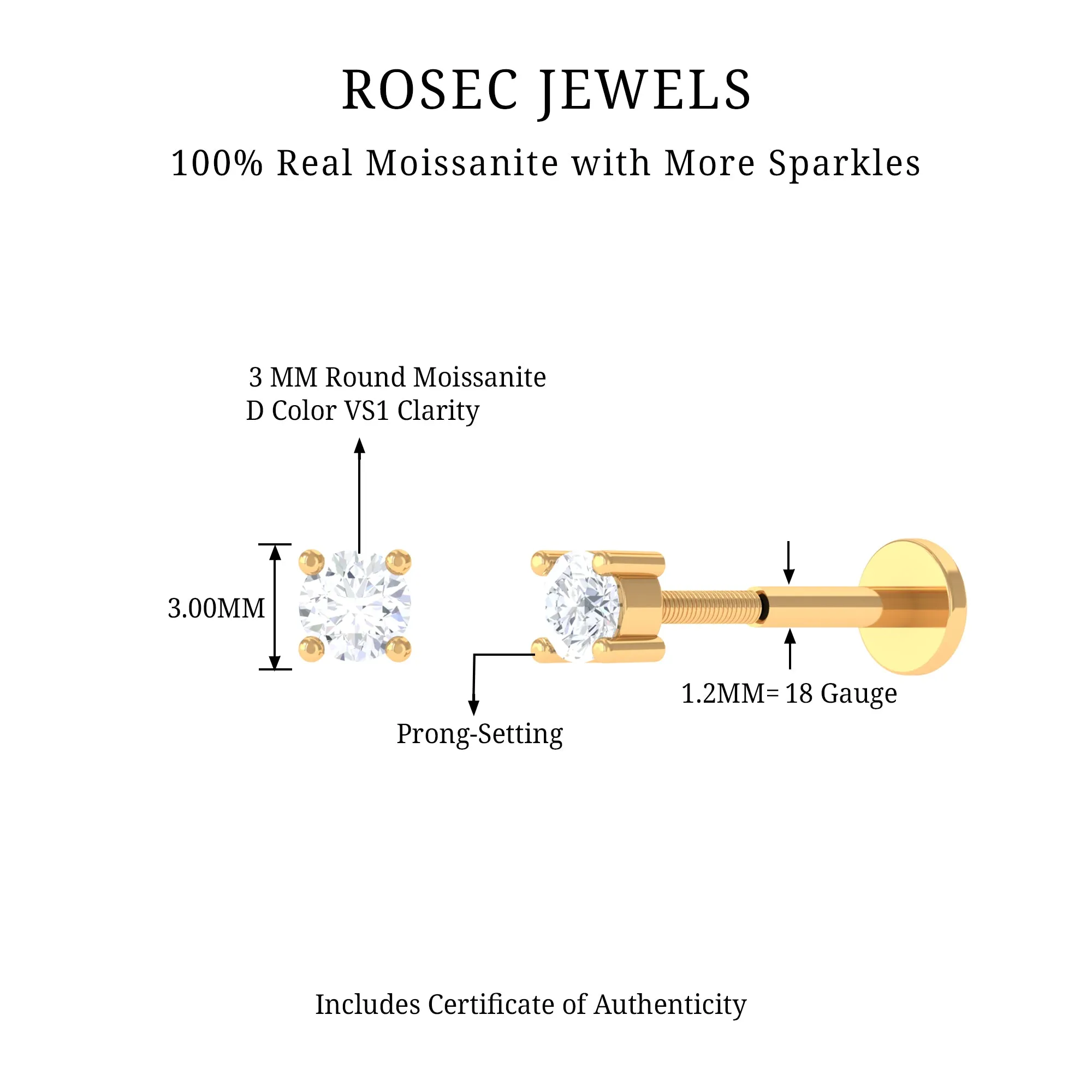 Dainty Moissanite Solitaire Conch Earring in Gold