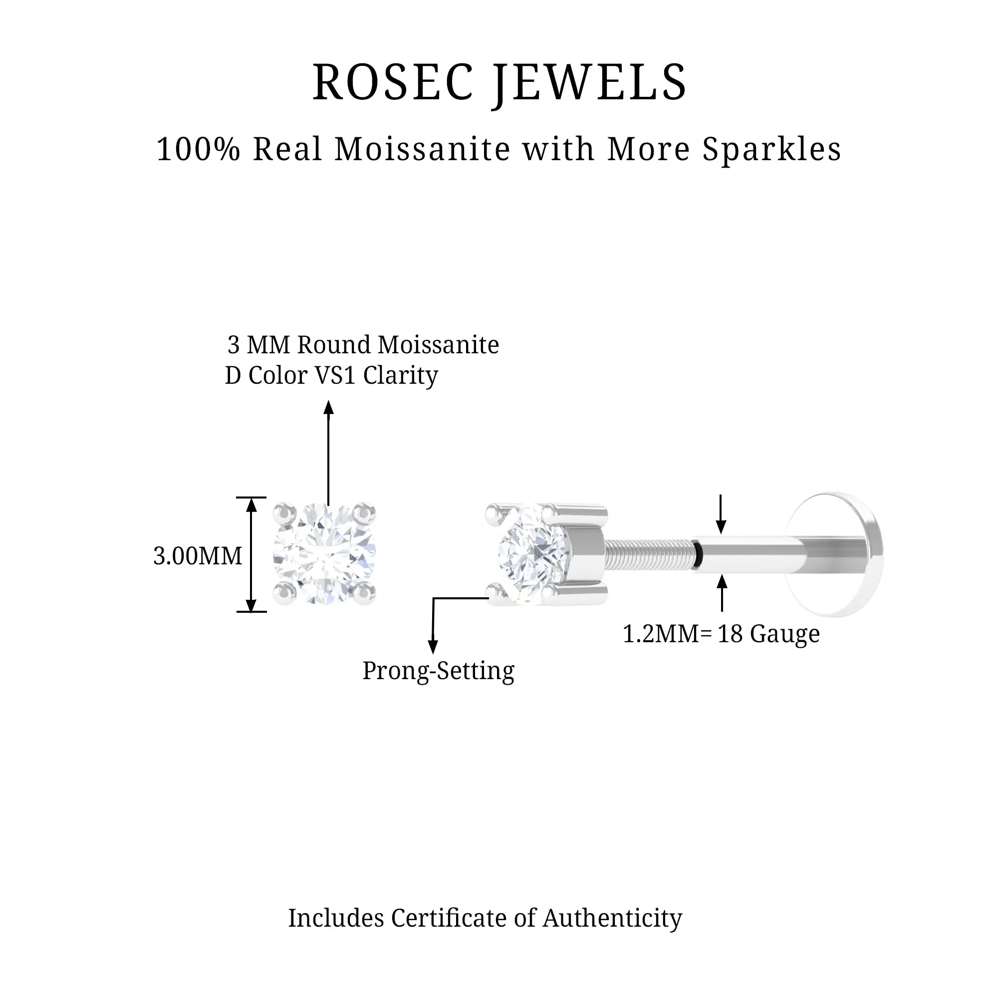 Dainty Moissanite Solitaire Conch Earring in Gold