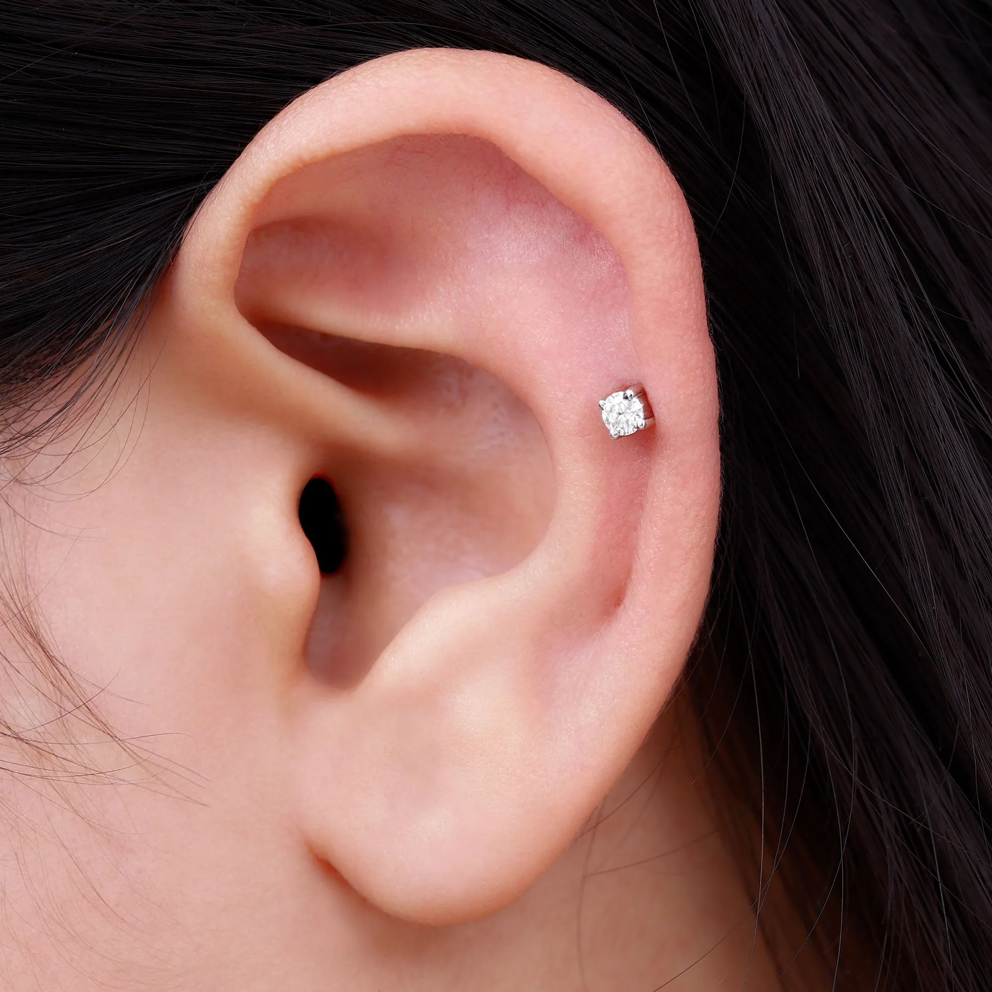 Dainty Moissanite Solitaire Conch Earring in Gold